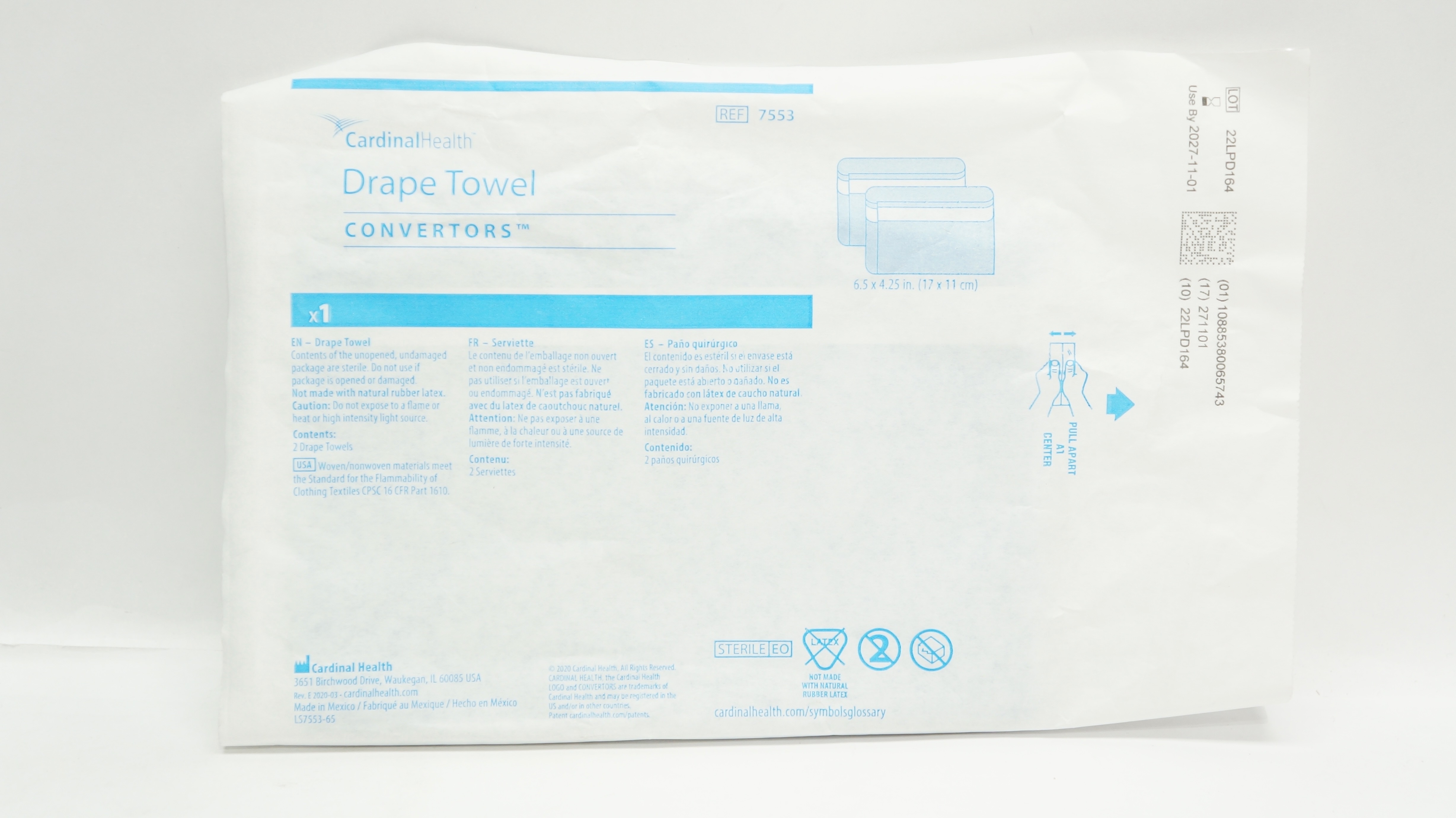 Cardinal Health 7553 Convertors Drape Towel 6.5inch x 4.25inch