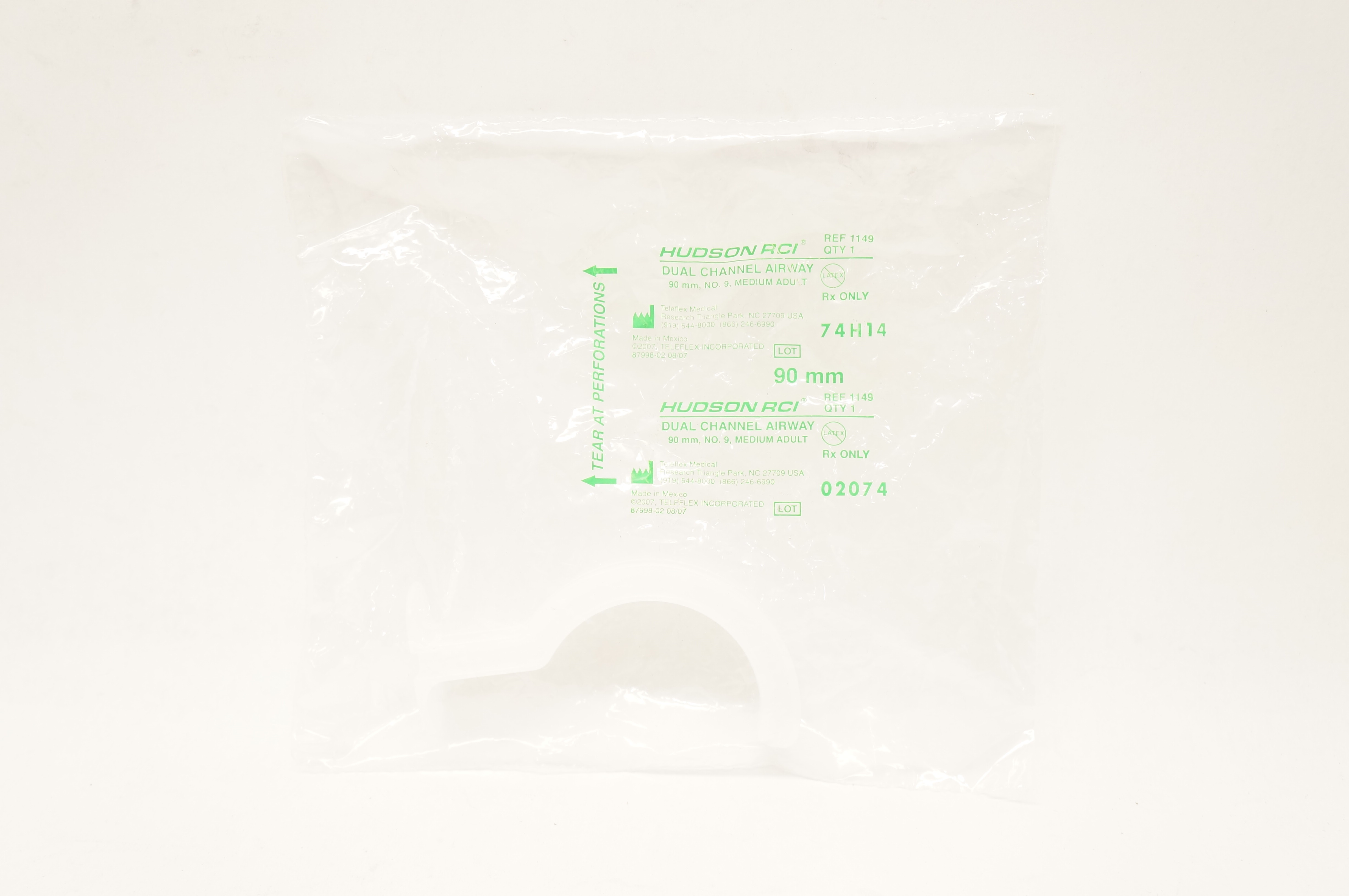 Teleflex 1149 Hudson RCI Dual Channel Airway 90mm, NO. 9 Medium Adult
