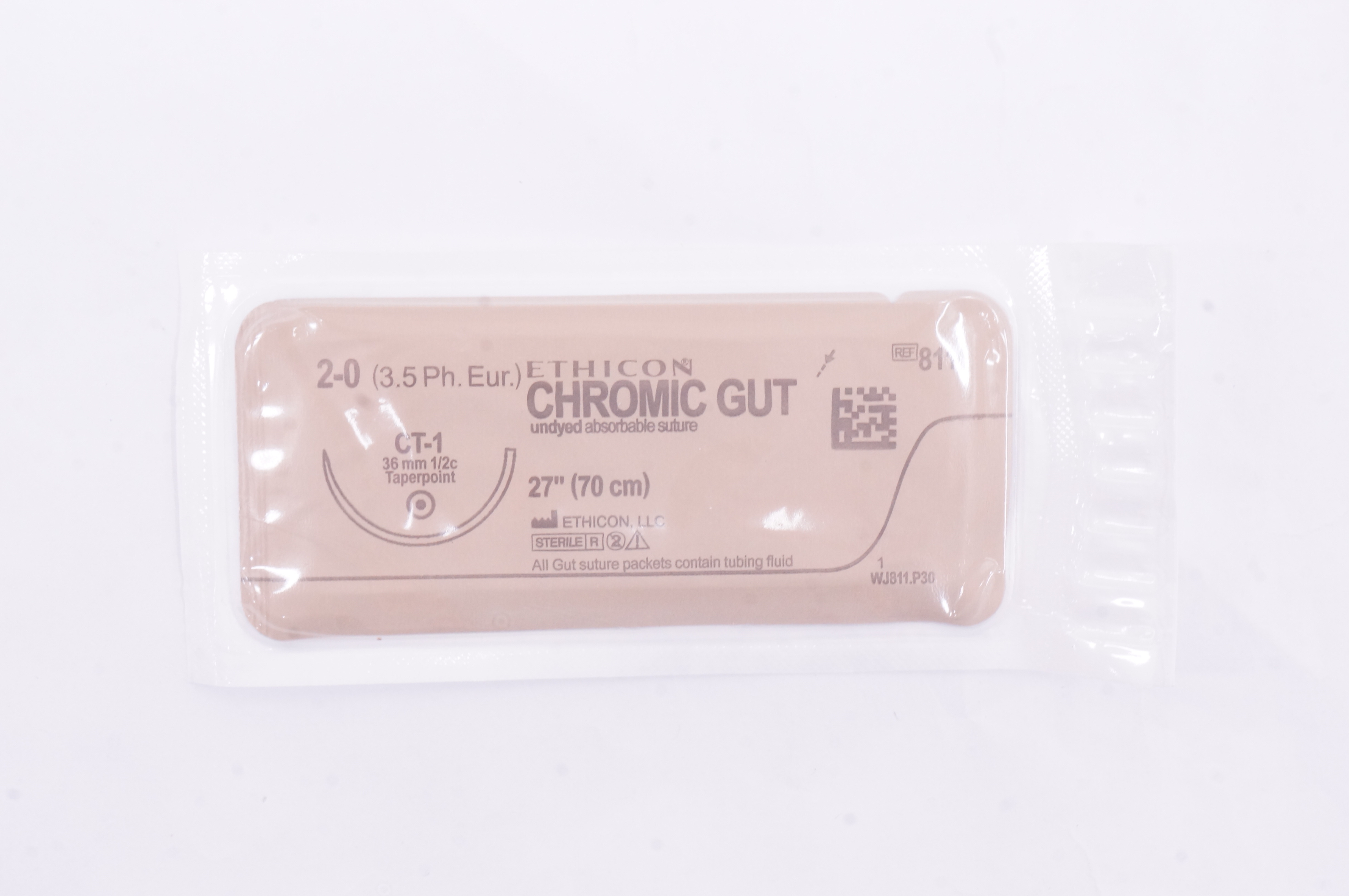 Ethicon 811 2-0 CHROMIC GUT, CT-1, 36mm 1/2c Taper, 27inch