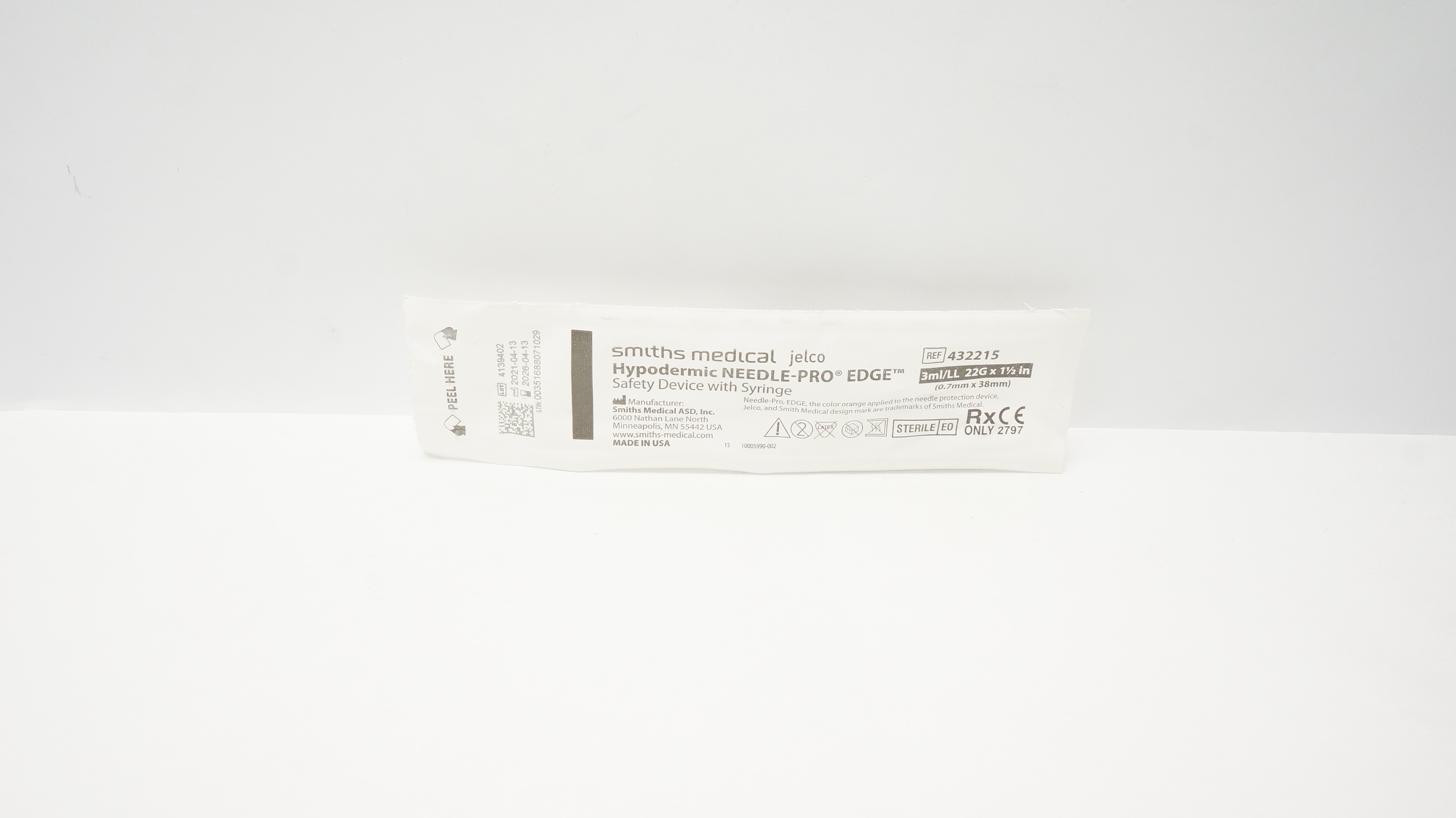 Smiths Medical 432215 Ndle-Pro EDGE Safety Device w/Syringe 22G x 1.5inch
