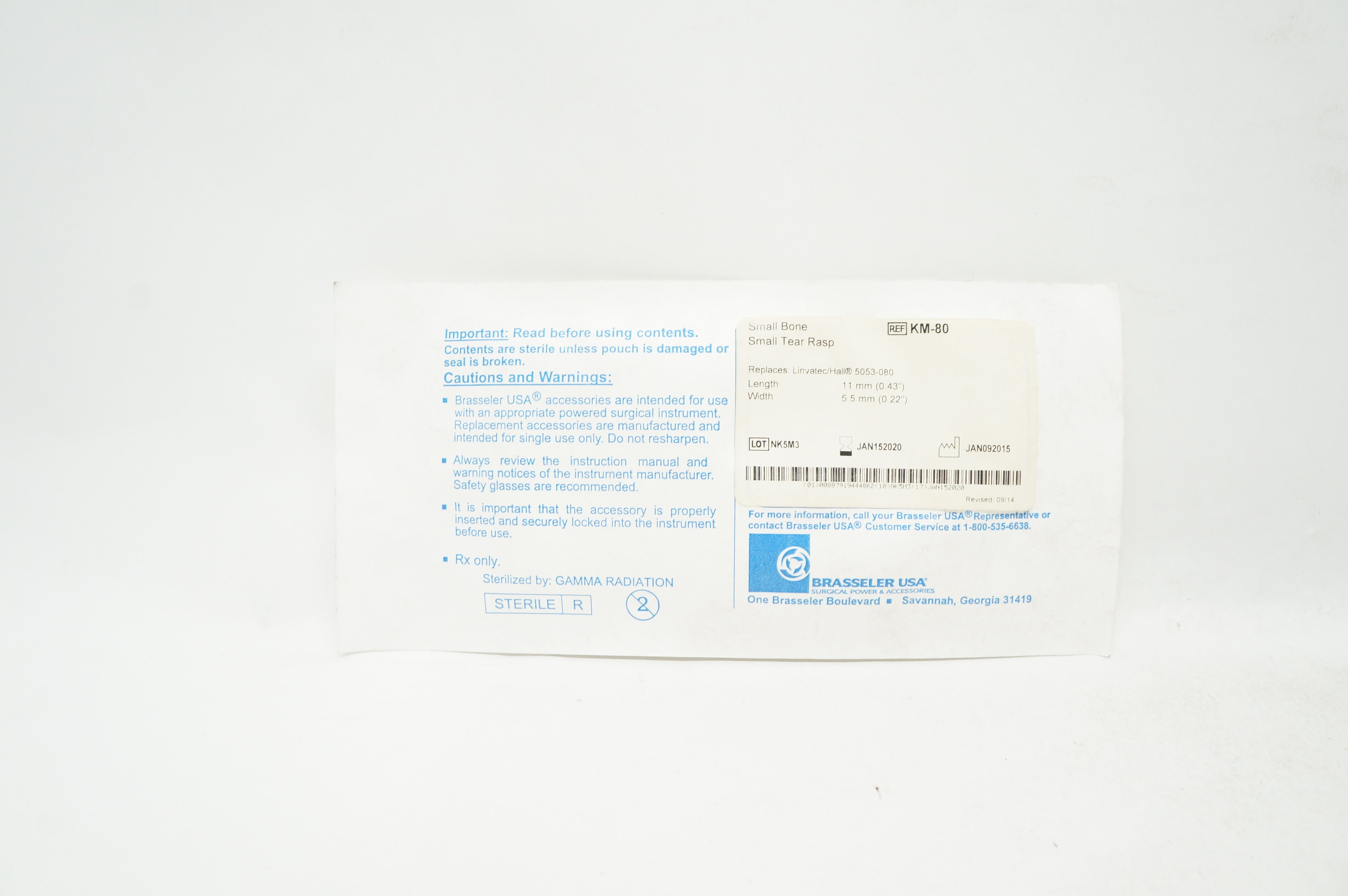 Brasseler KM-80 Small Bone Small Tear Rasp 0.43inch x 0.22inch (x)