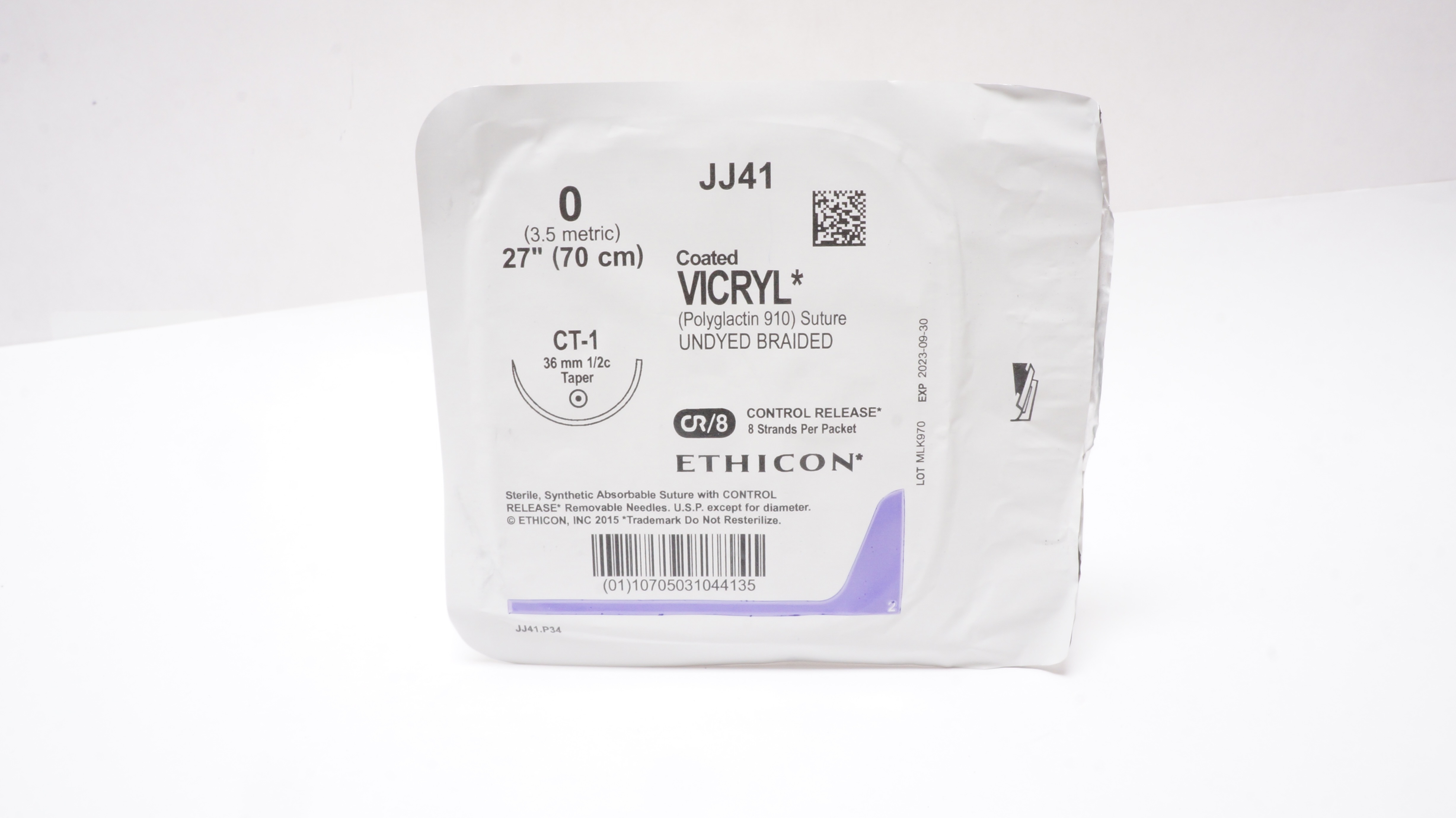 Ethicon JJ41 0 Coated VICRYL Polyglactin 910 Stre CT-1 36mm 1/2c Taper 27inch