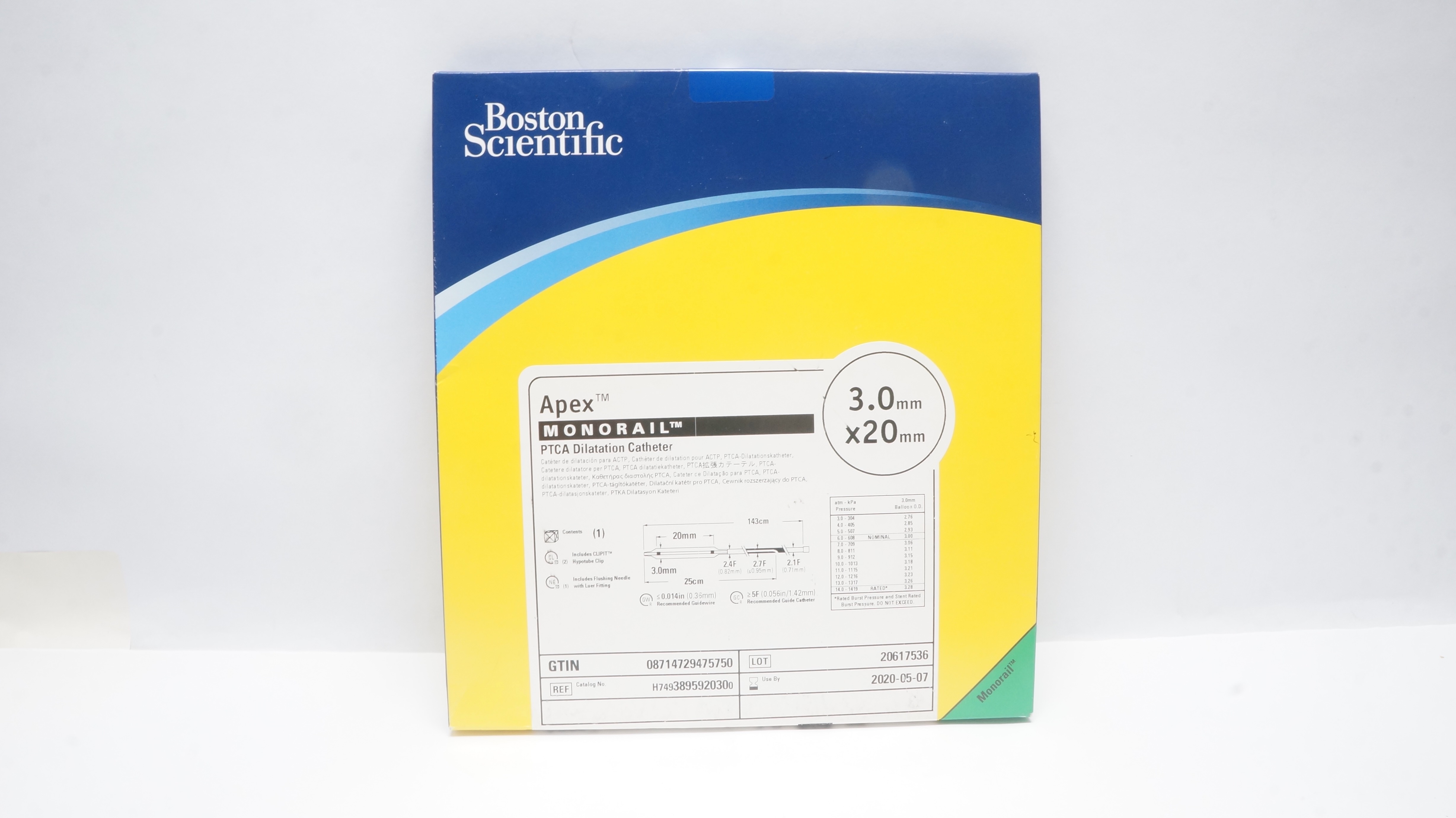 Boston Scientific 389592030 Apex Monorail PTCA Dilatation Cath., 3mm X 20mm (x)