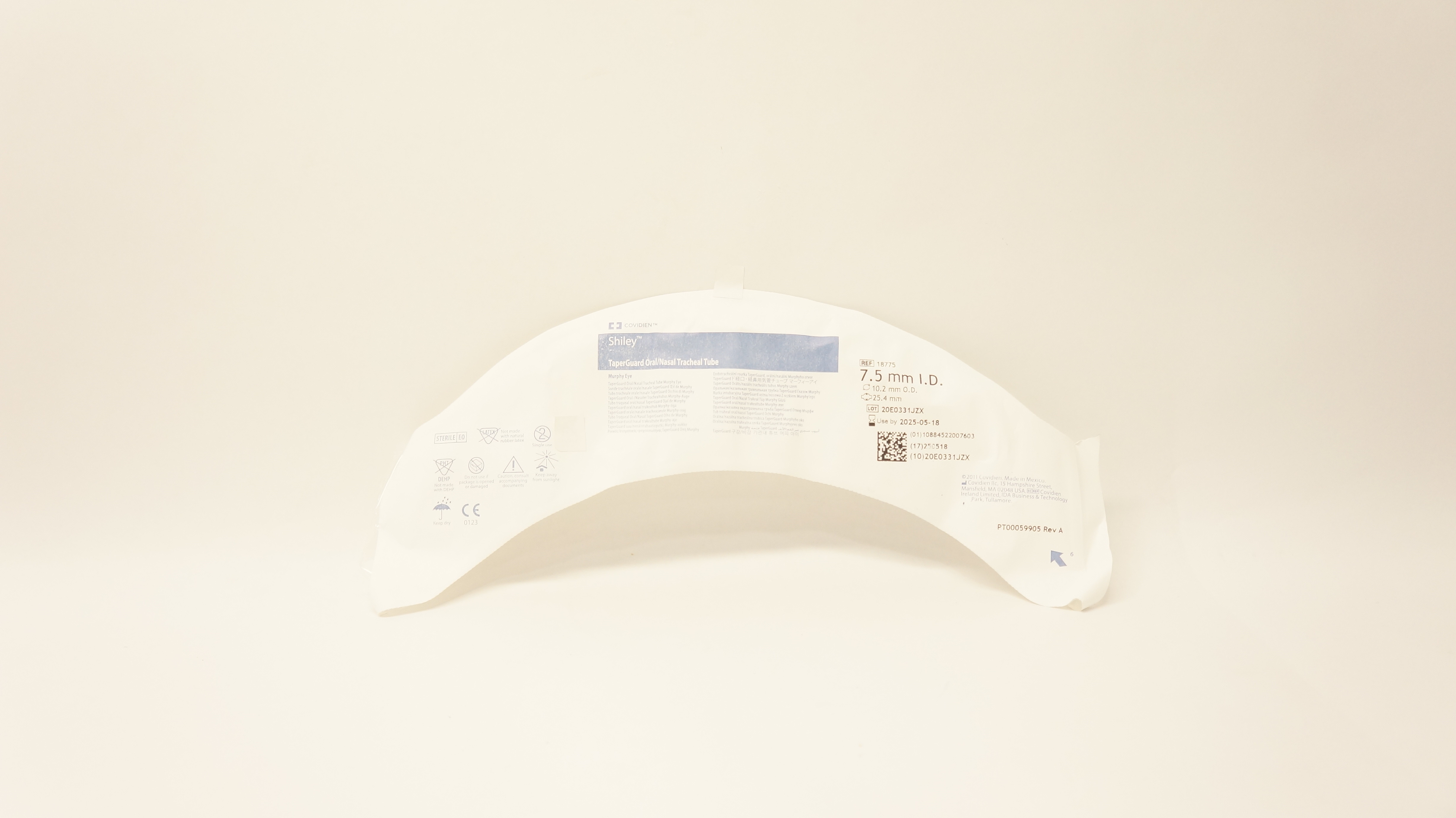 Covidien 18775 Shiley TaperGuard Oral/Nasal Tracheal Tube 7.5mm ID 10.2mm OD