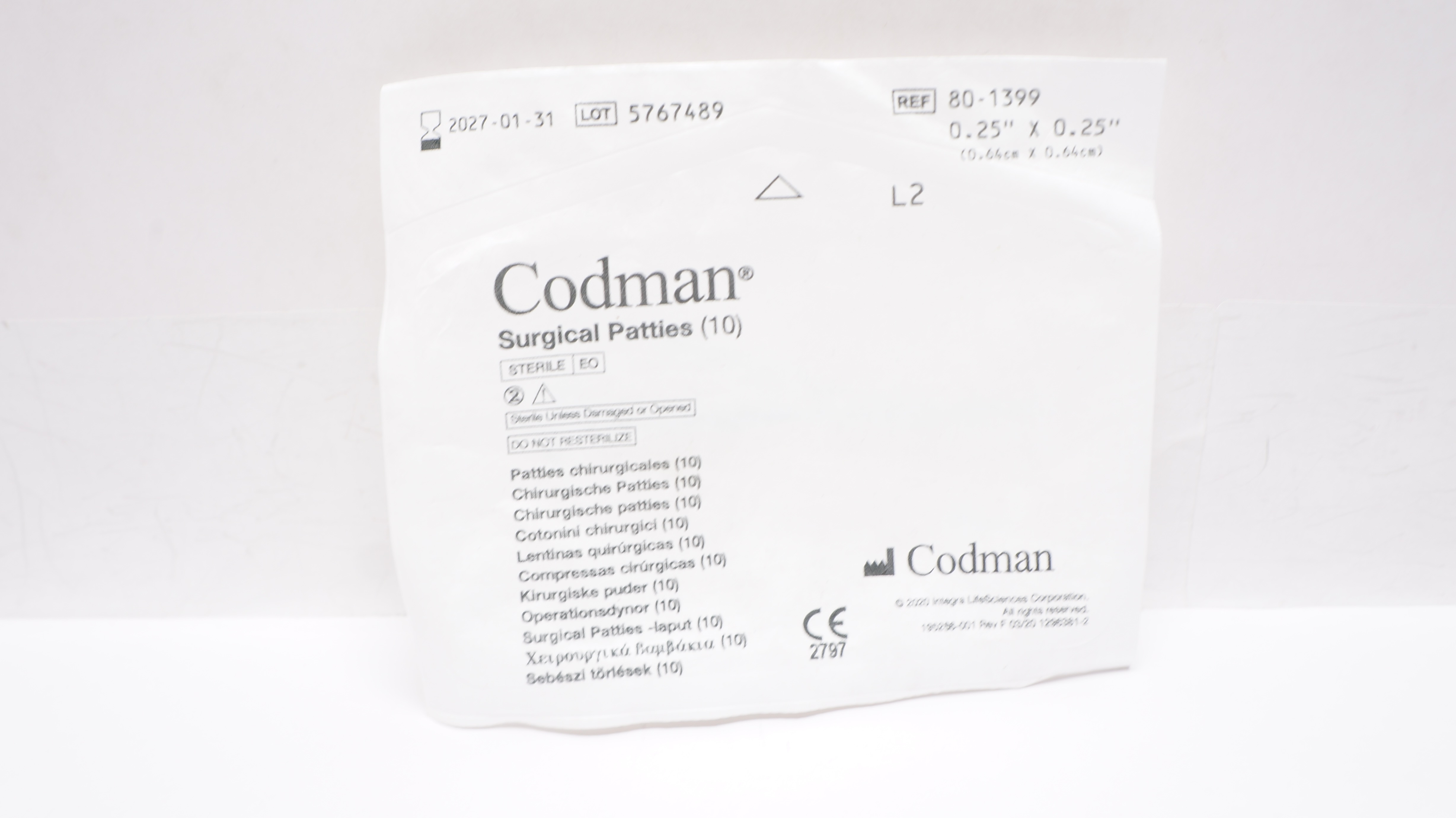 Codman 801399 Surgical Patties 0.25In x 0.25In Pack of 10