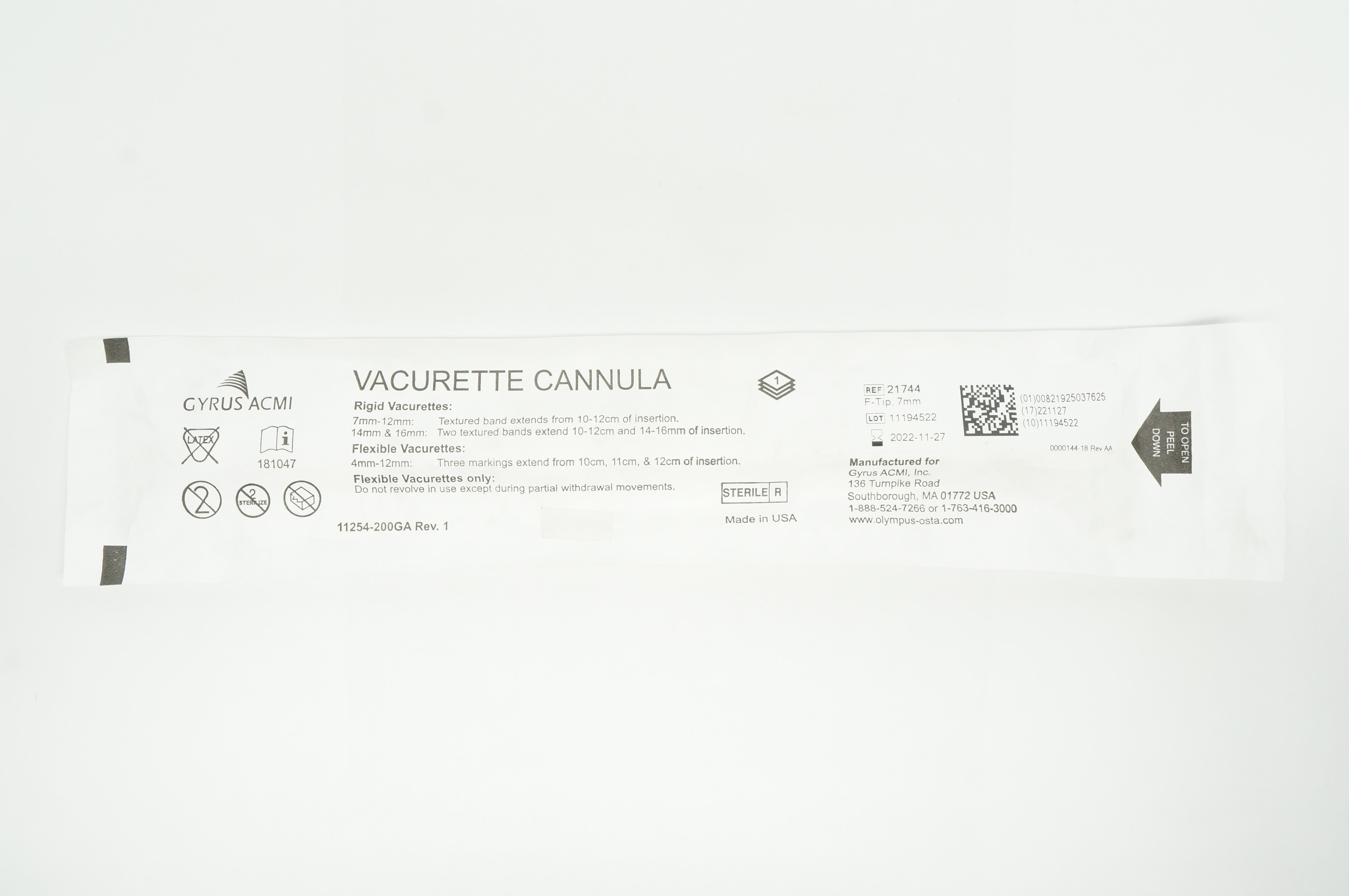 Gyrus ACMI 21744 Vacurette Cannula F-Tip, 7mm