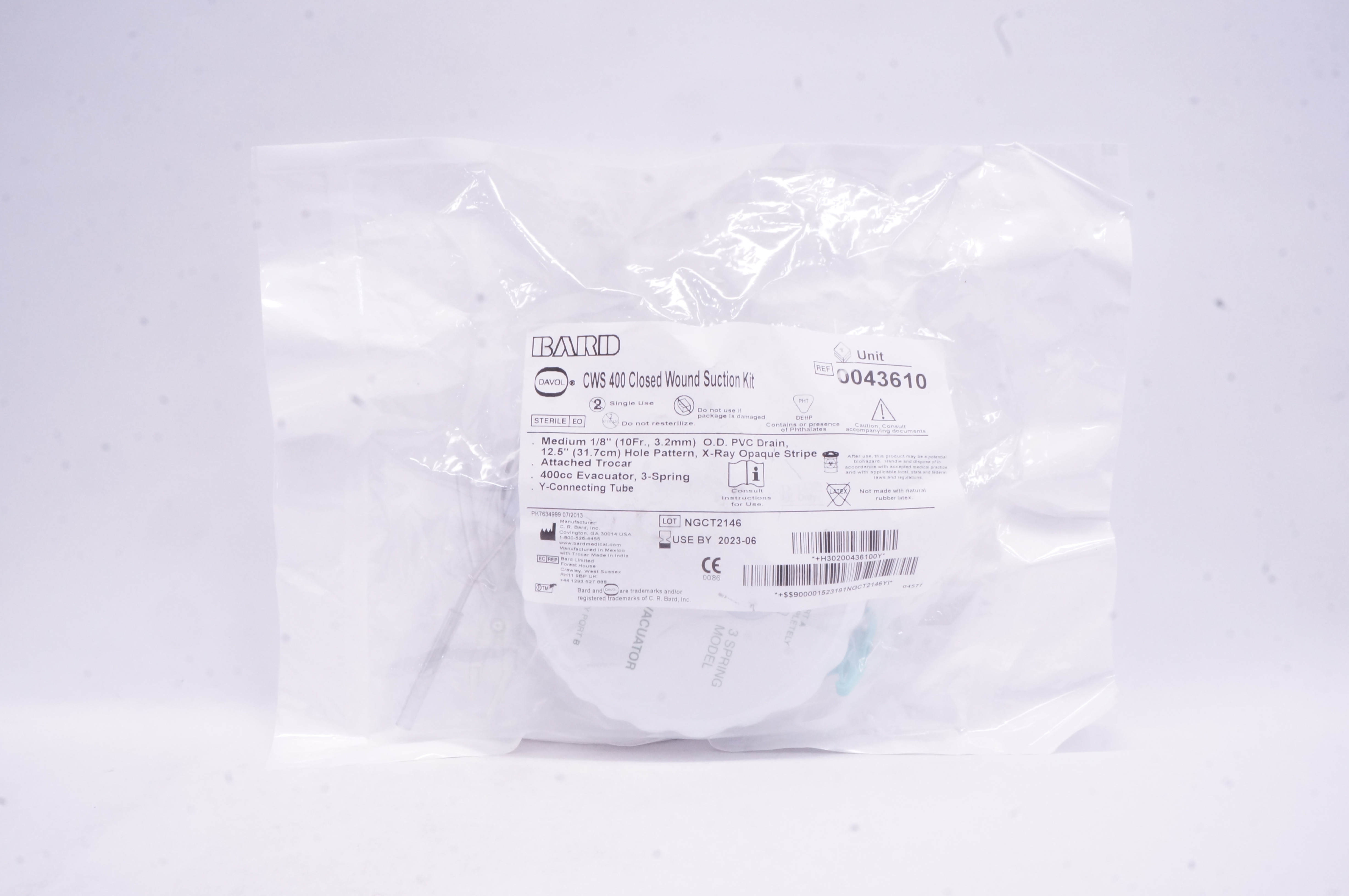 Bard 0043610 Davol CWS 400 Closed Wound Suction Kit