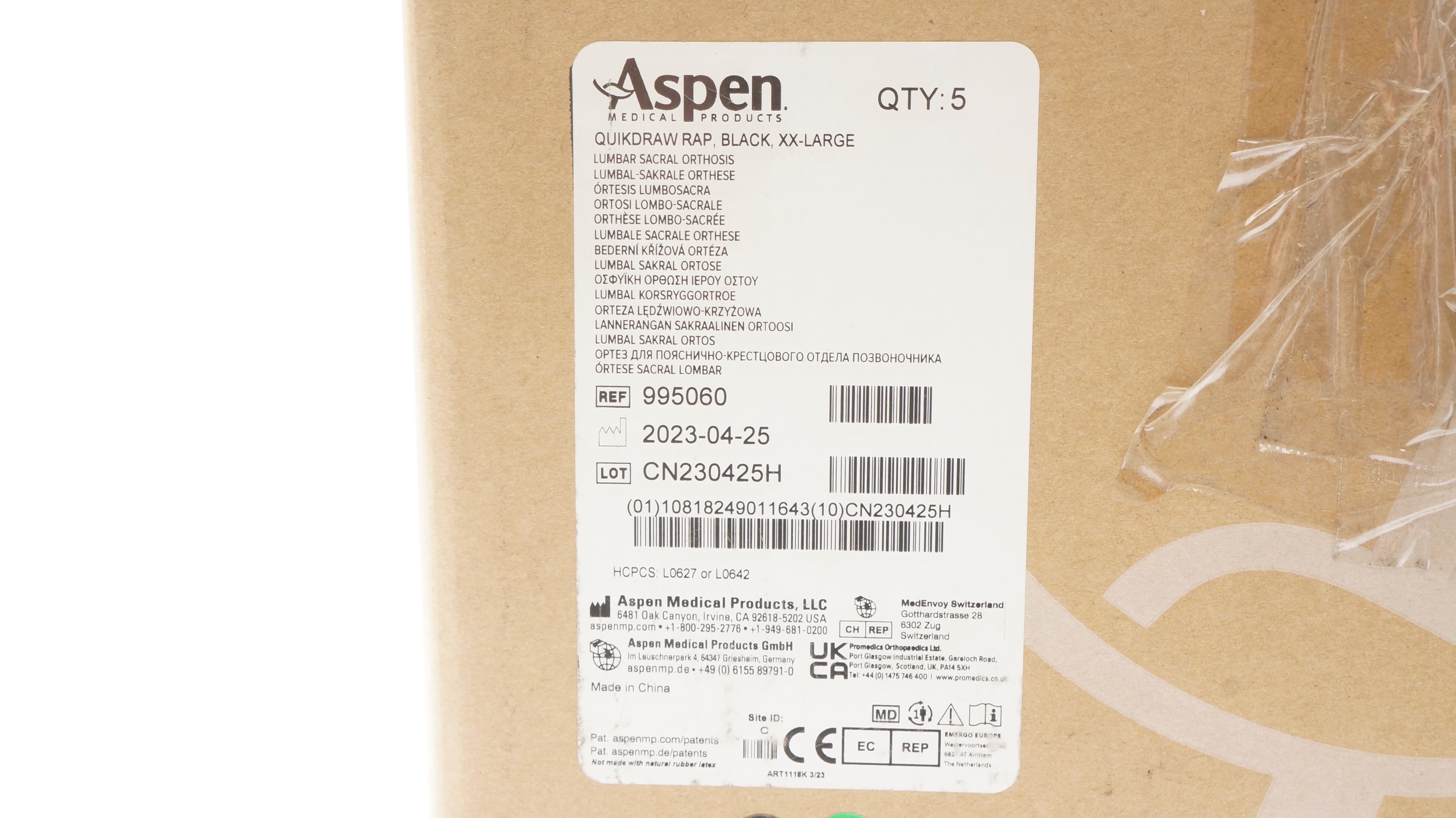 Aspen Medical 995060 Quikdraw Rap, Black XX-Large - Box of 5