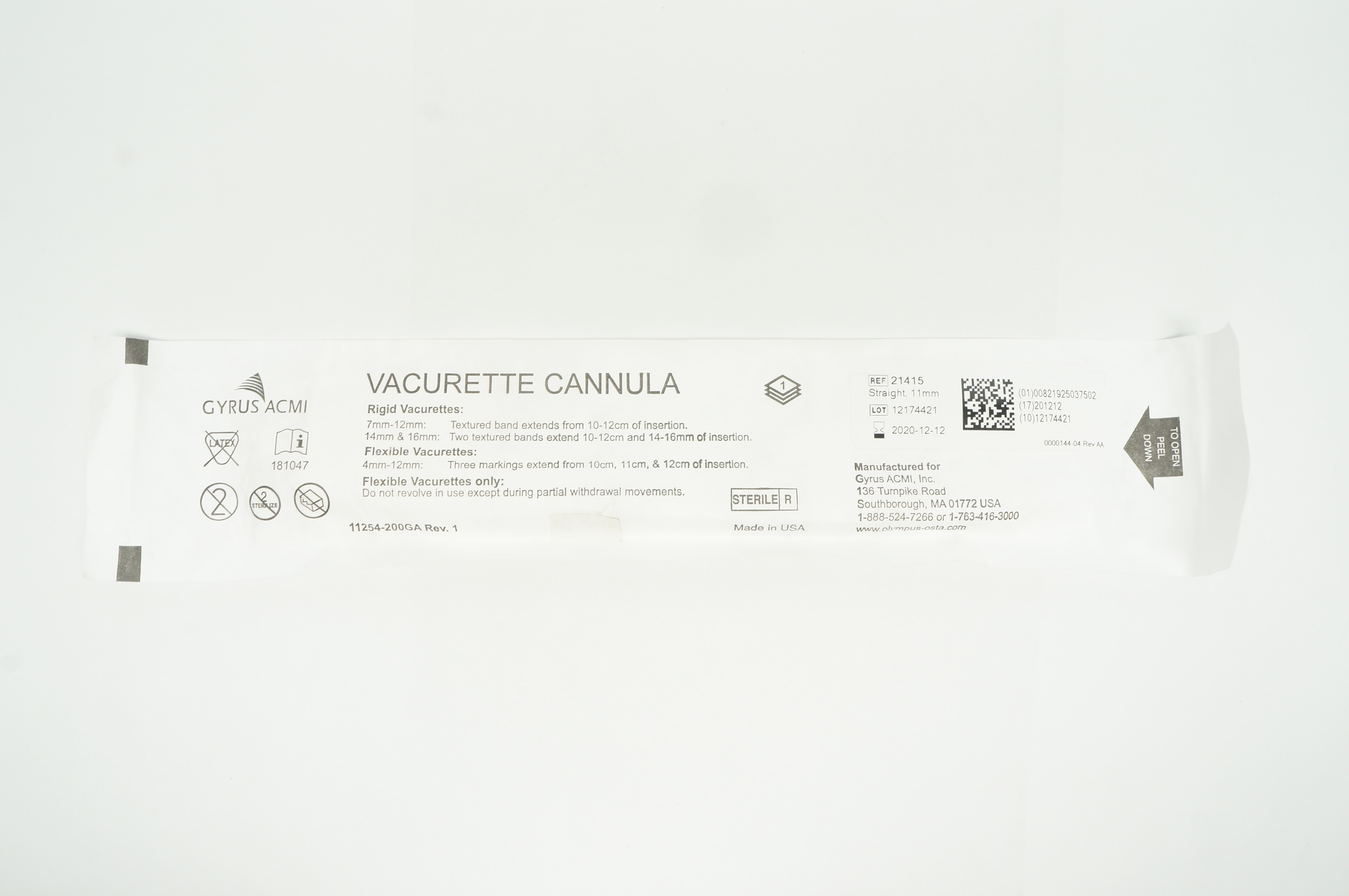 Gyrus ACMI 21415 Vacurette Cannula Sraight 11mm (x)
