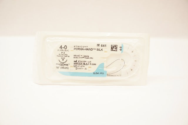 Ethicon 641 4-0 PERMA-HAND SILK Stre P-3 13mm 3/8c Reverse Cutting, 18inch (x)