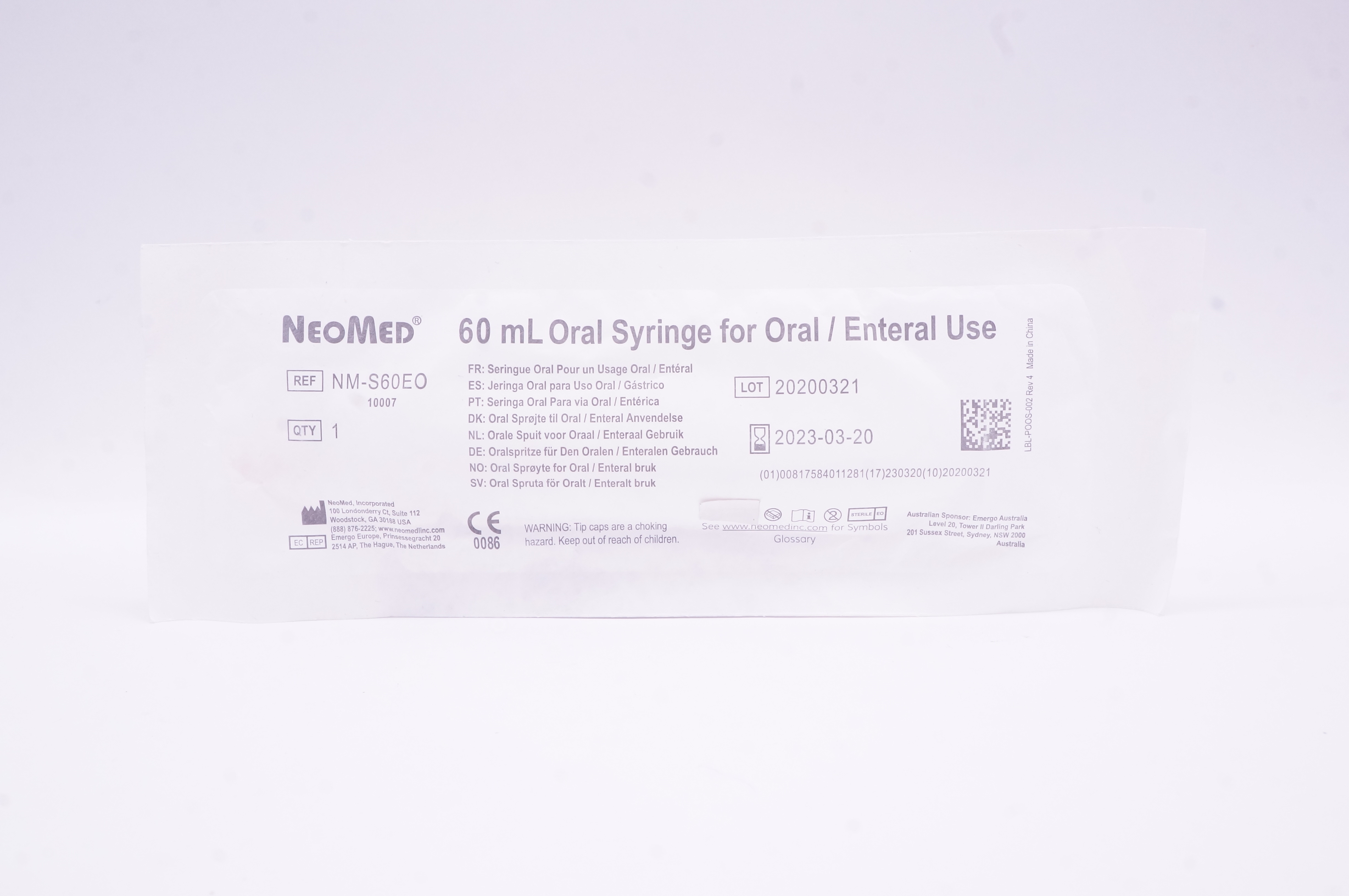 NeoMed NM-S60EO Oral Syringe for Oral/Enteral Use 60mL