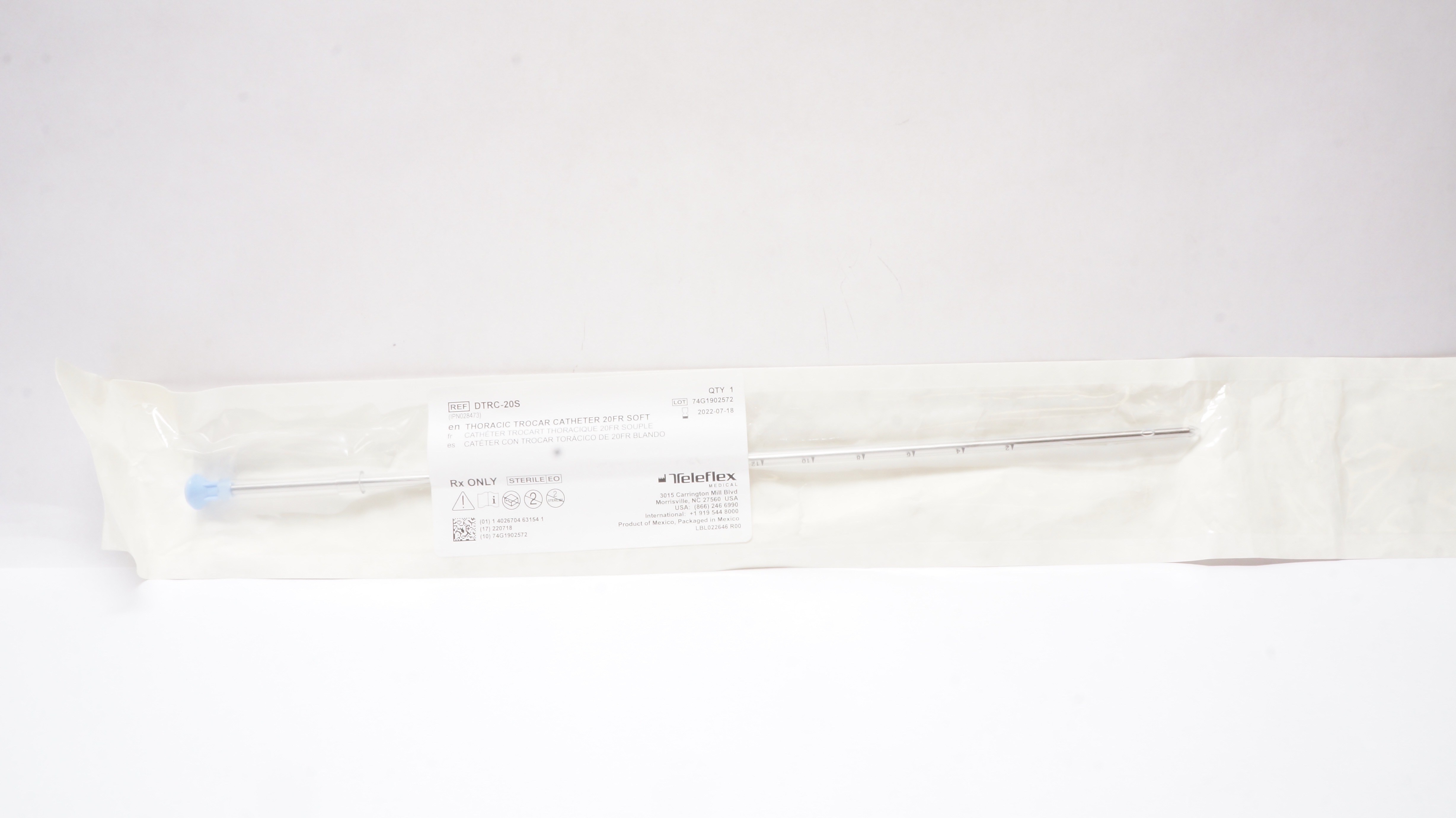 Teleflex DTRC-20S Thoracic Trocar Cath. Soft 20Fr (x)