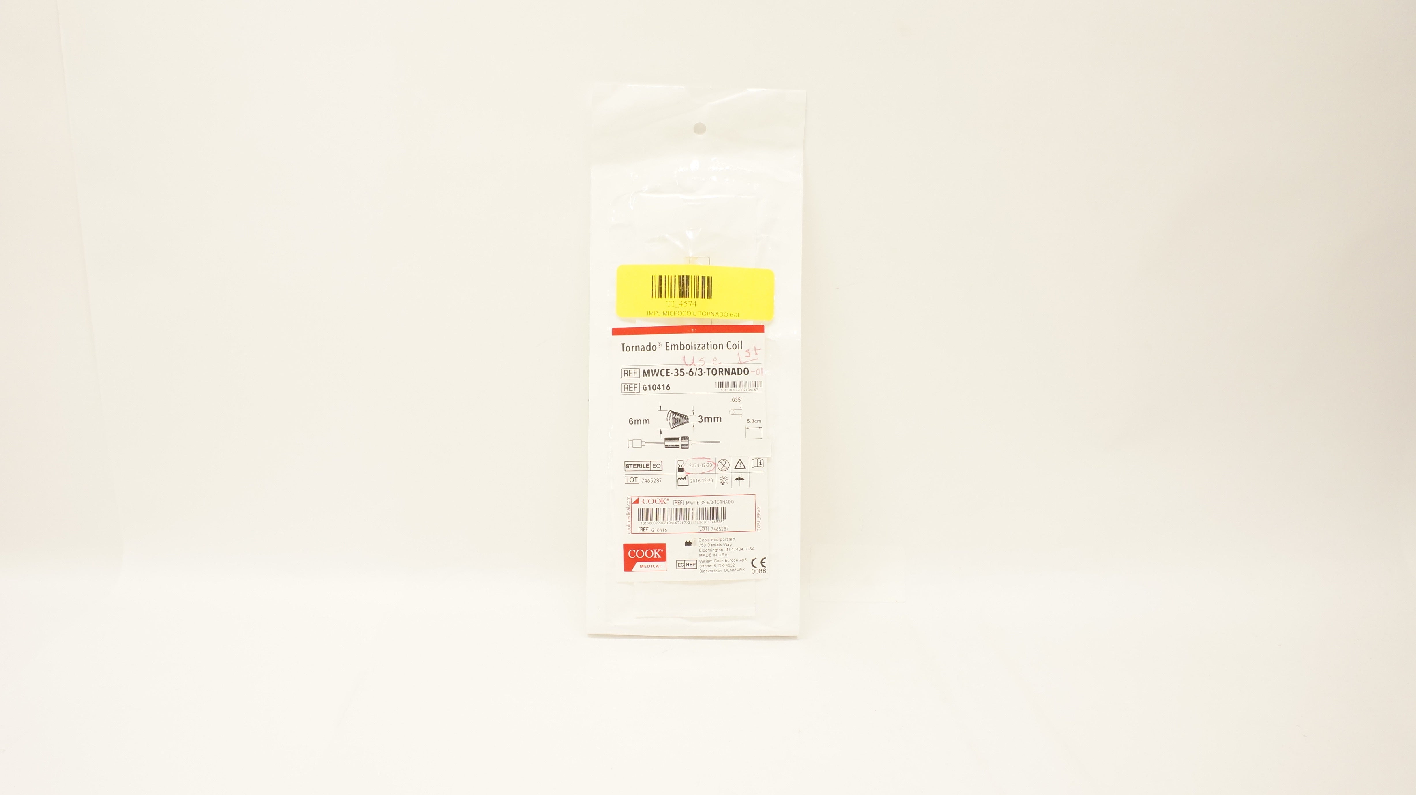 Cook Medical G10416 Tornado Embolization Coil 6mm x 3mm x .035inch