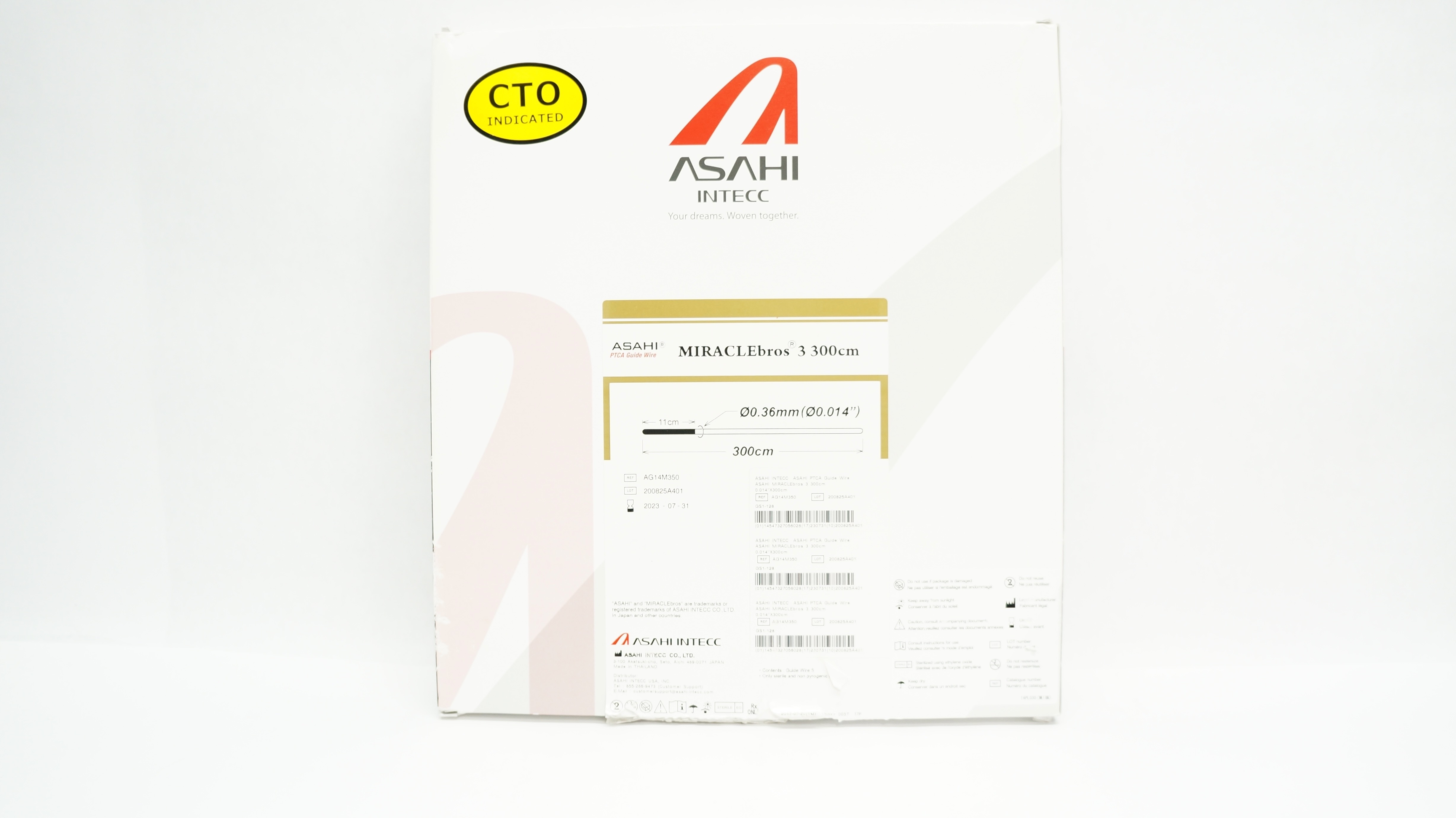 ASAHI INTECC AG14M350 MIRACLEbros 3 PTCA Guide Wire 300cm (x) - Box of 1