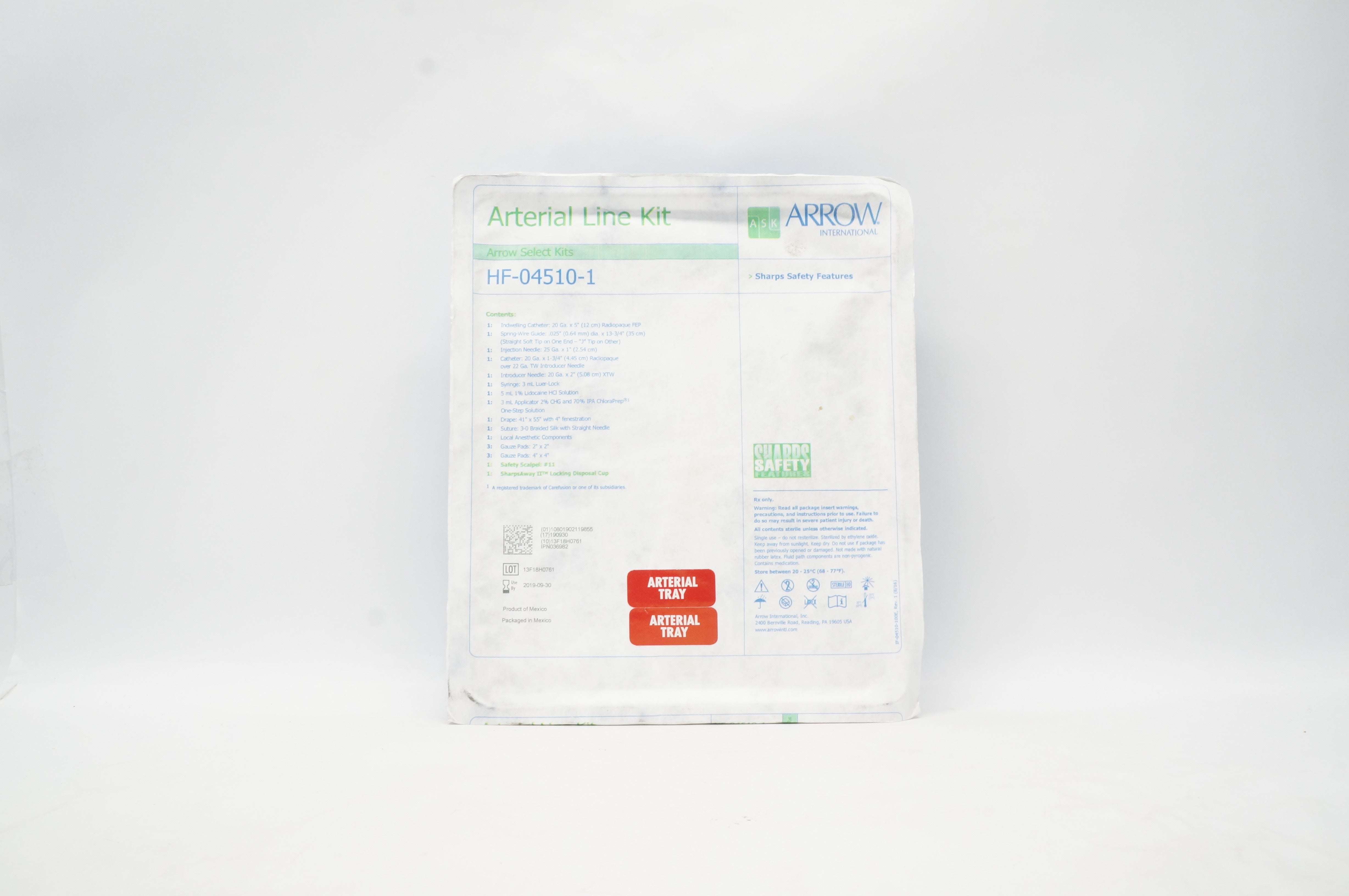 Arrow HF-04510-1 Arterial Line Kit w/Sharps Safety 20G x 12cm (x)