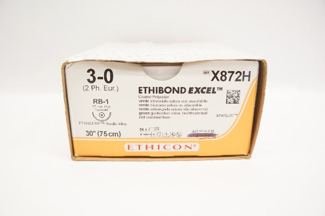 Ethicon X872H 3-0 ETHIBOND EXCEL RB-1 17mm 1/2c Taper 30inc - Box of 36
