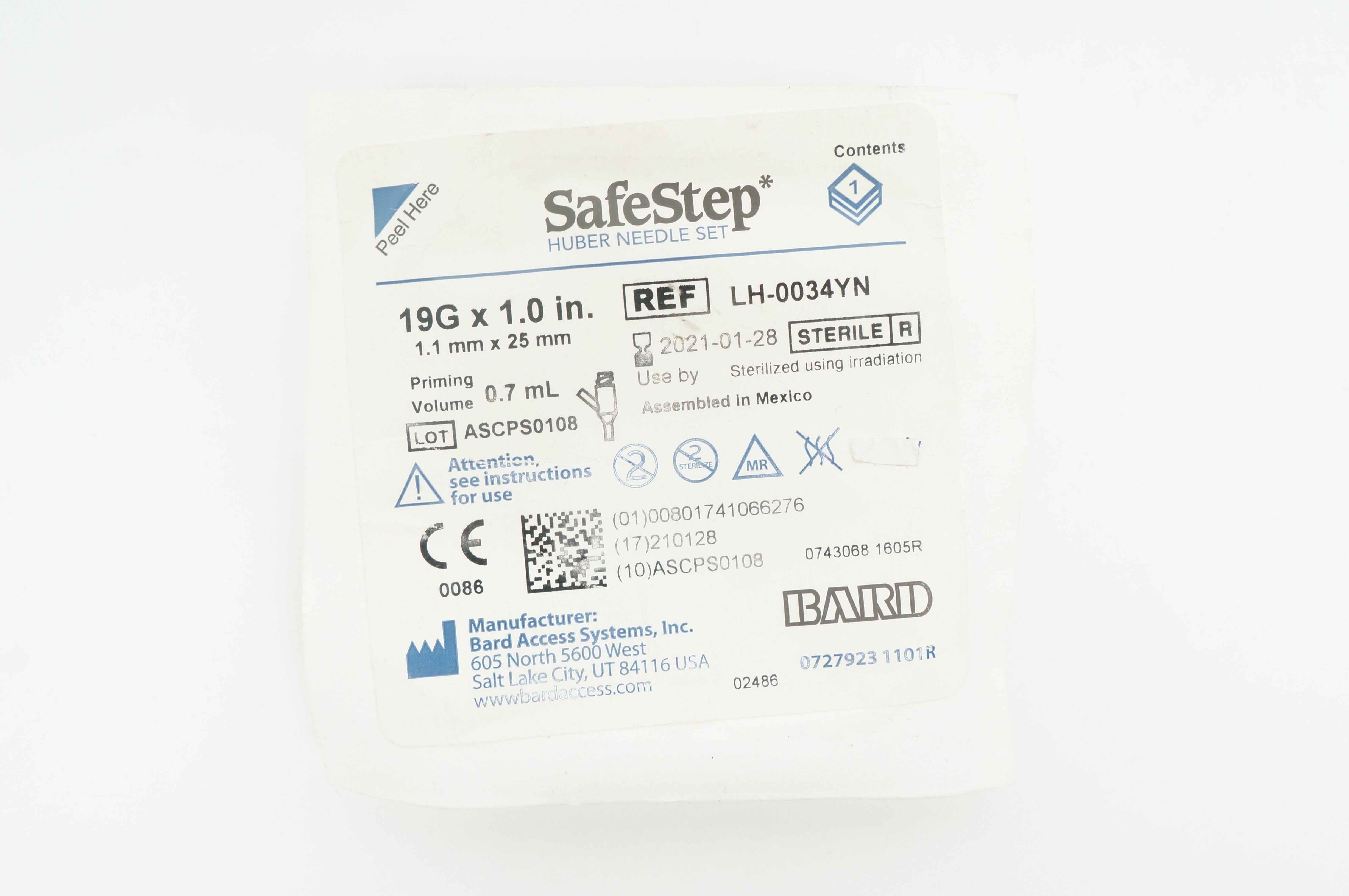 Bard LH-0034YN SafeStep Huber Ndle Set 19G x 1.0inch 0.7mL (x)