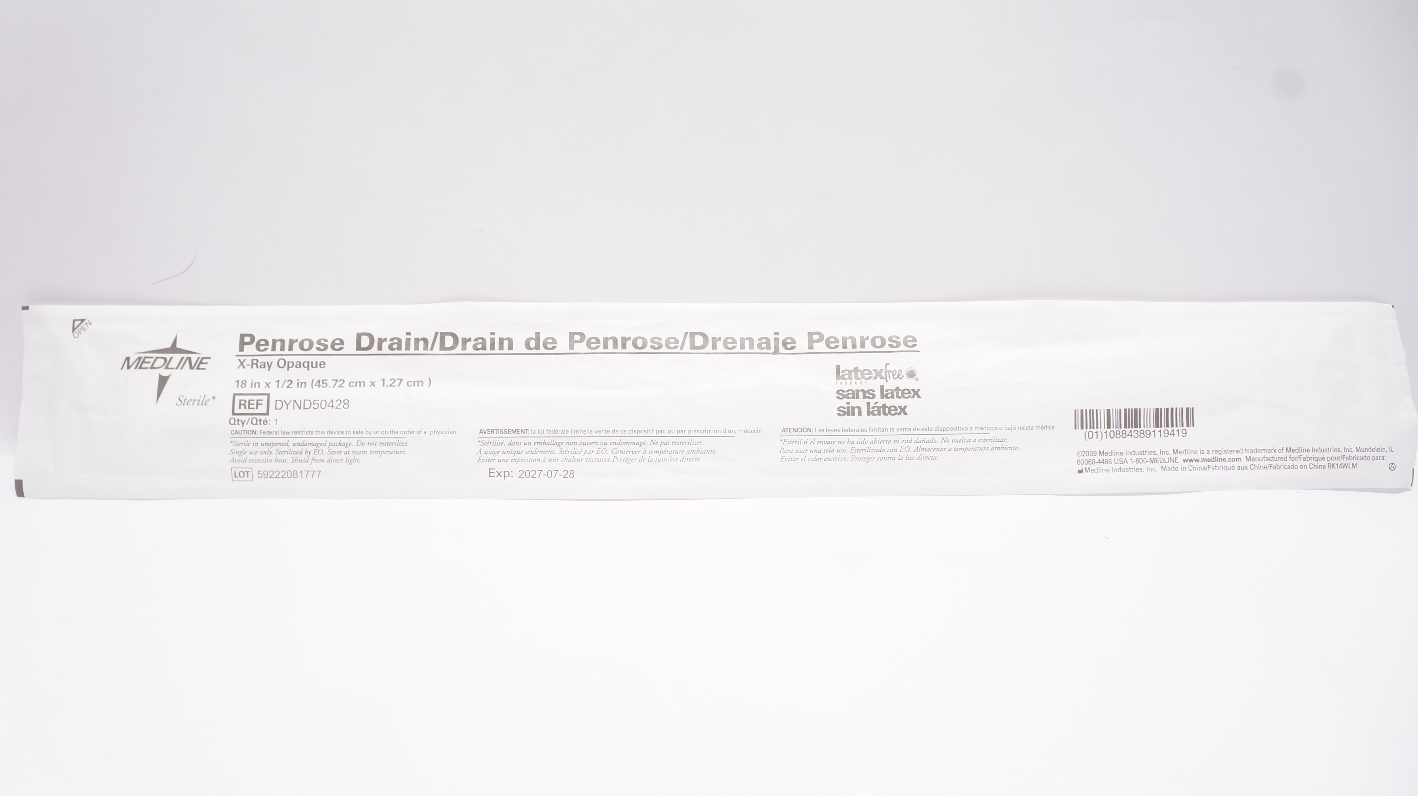 Medline DYND50428 Penrose Drain 18inch x 1/2inch