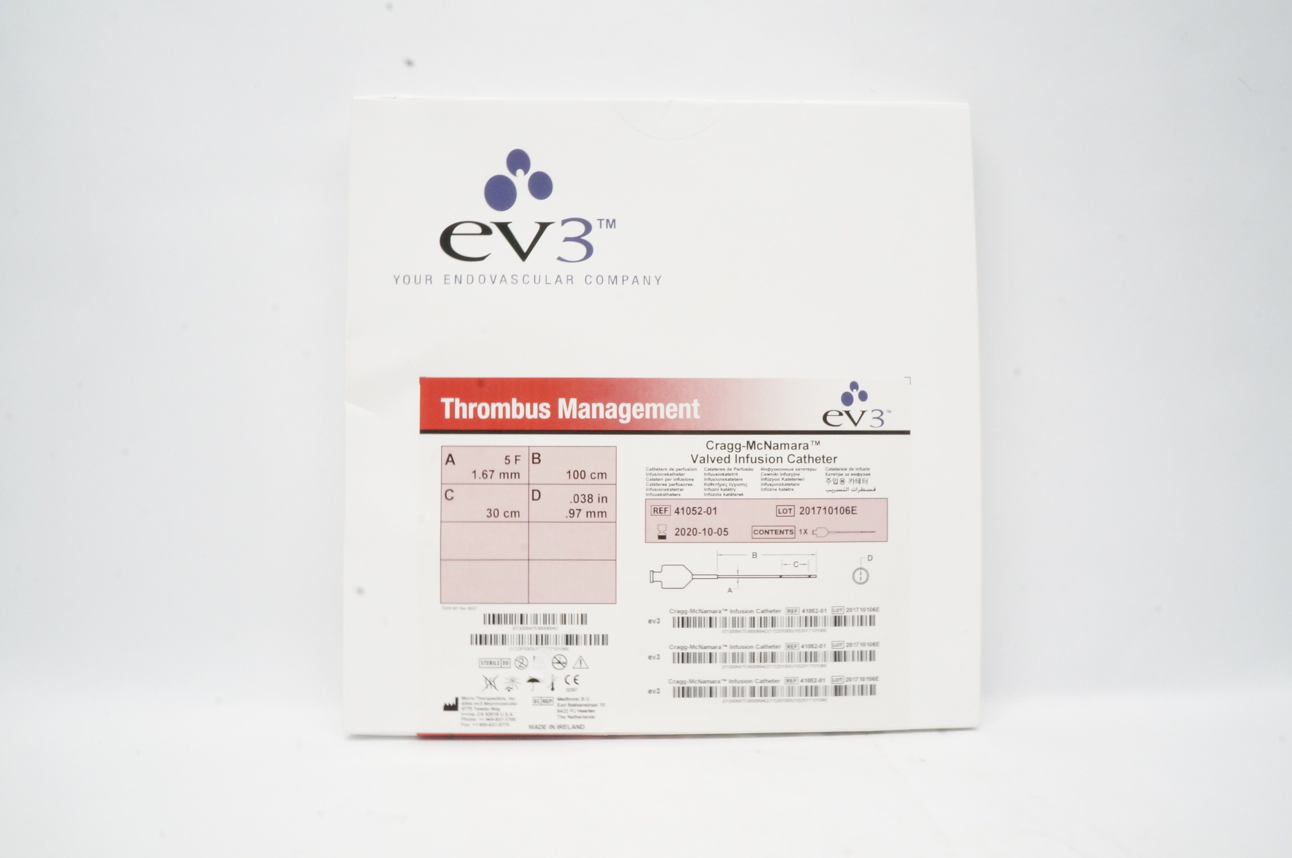 EV3 Neurovascular 41052-01 Cragg-McNamara Valved Infusion Cath. 5F x 1.67mm (x)