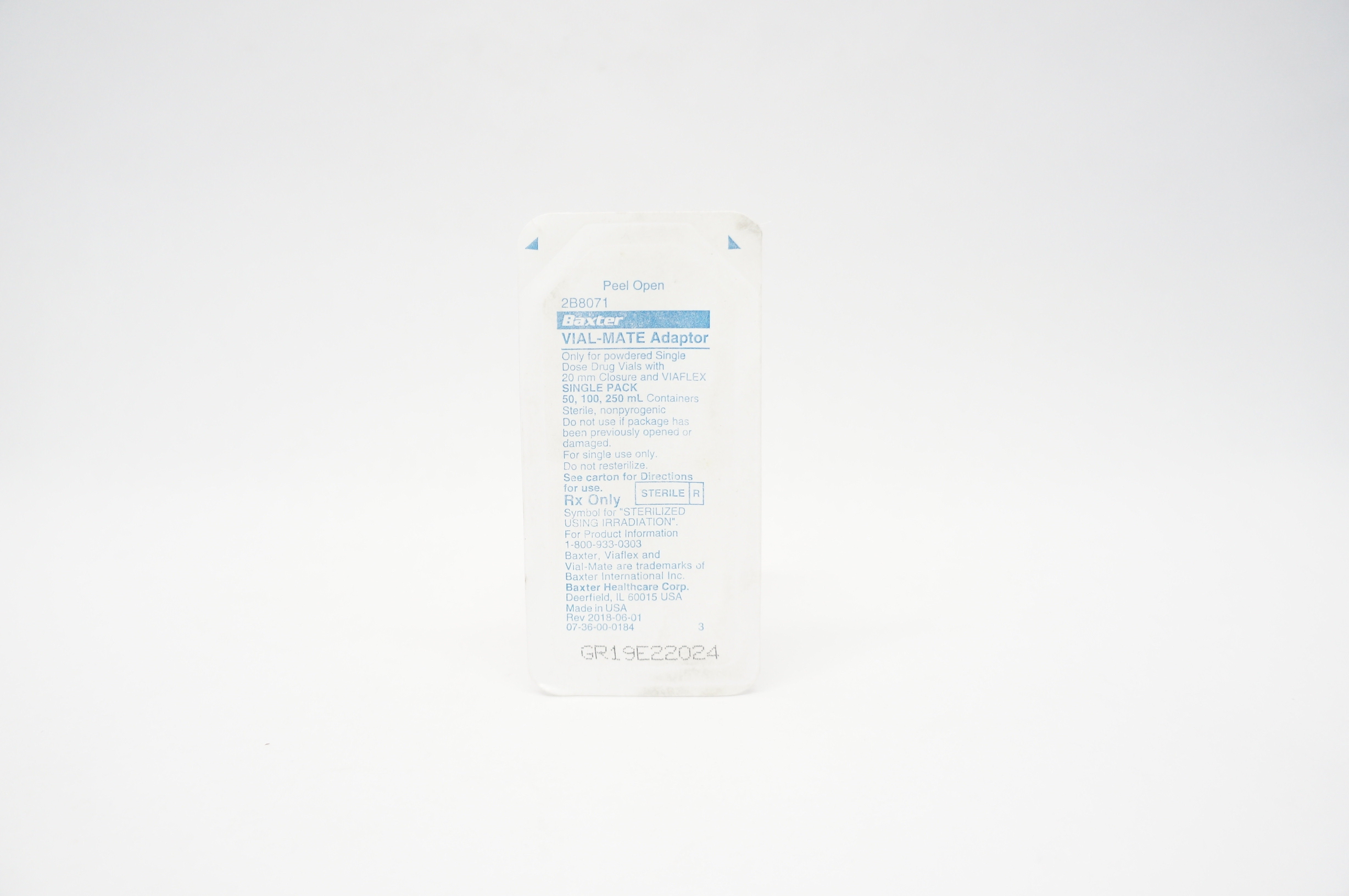 Viaflex Container 3l Baxter 2B8071 Vial-Mate Adaptor w/20mm Closure & Viaflex 50,100,250ml ...
