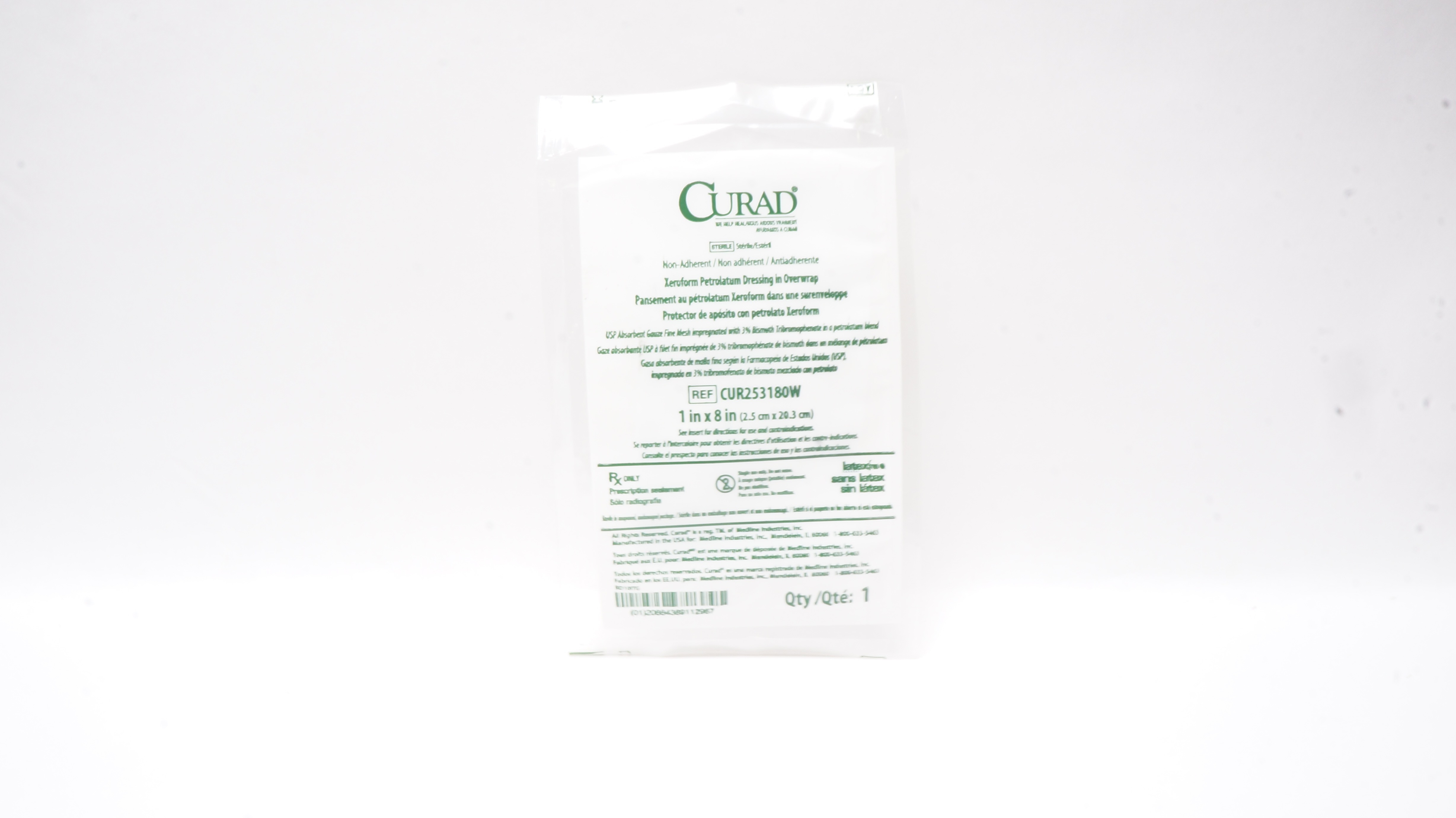 Medline CUR253180W Curad Xeroform Petrolatum Dressing in Overwrap 1 x 8inch (x)