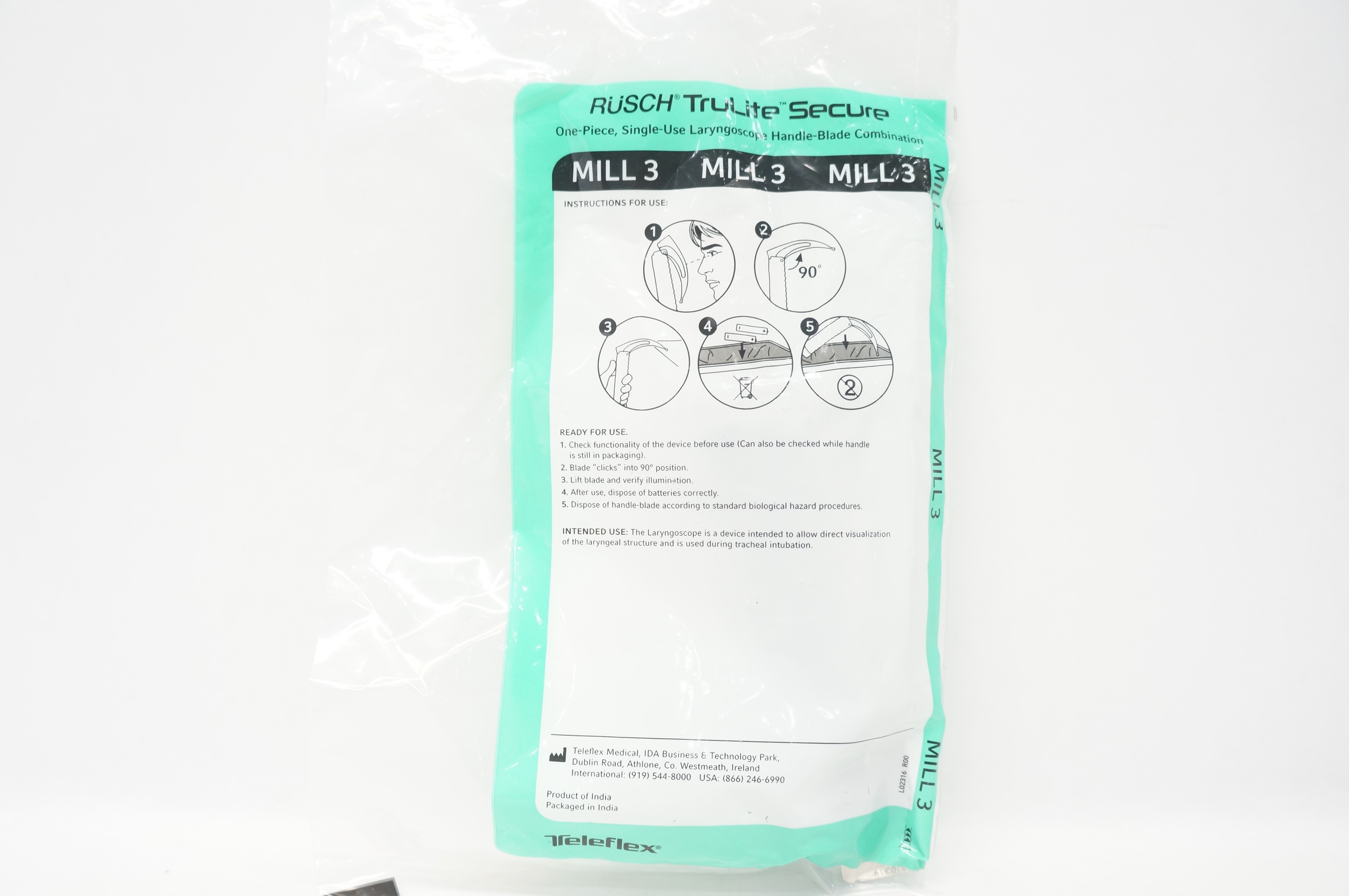 Teleflex 004670003 TruLite Secure Laryngoscope Handle-Blade Combination Mill3(x)
