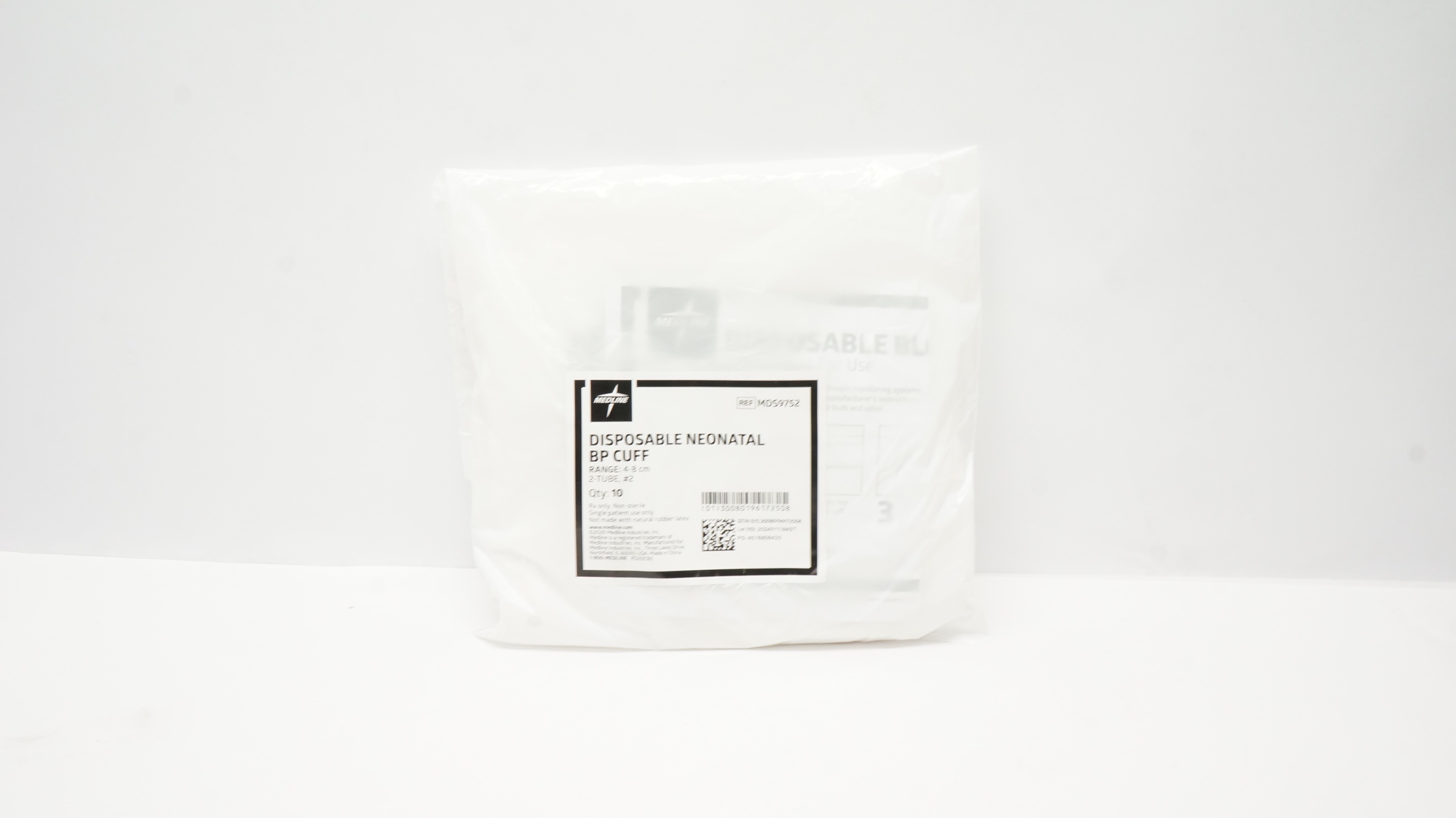 Medline MDS9752 Disposable BP Cuff Neonatal, 2-Tube #2, 4-8cm - Pack of 10