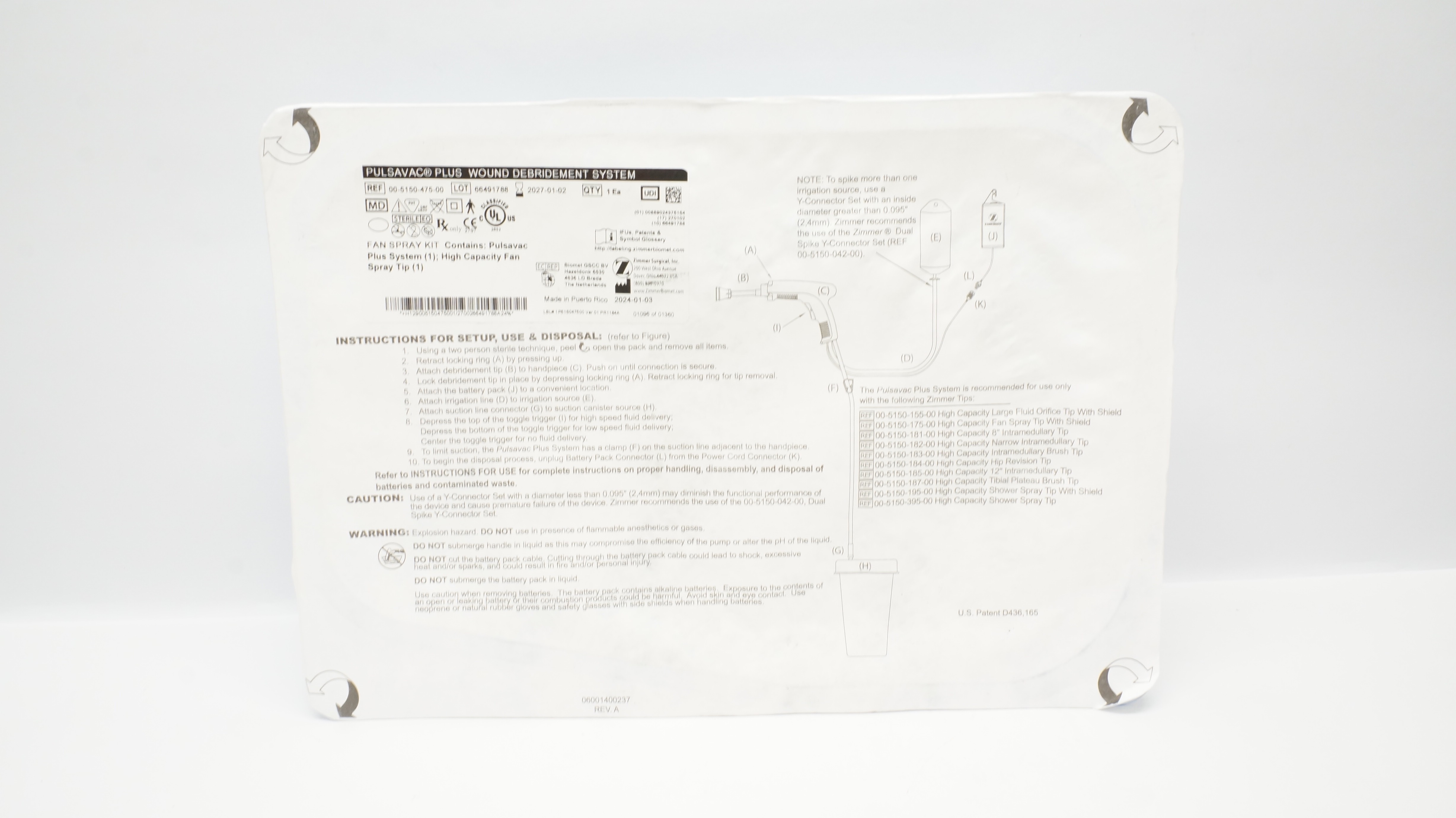 Zimmer 00-5150-475-00 Pulsavac Plus Wound Debridement System