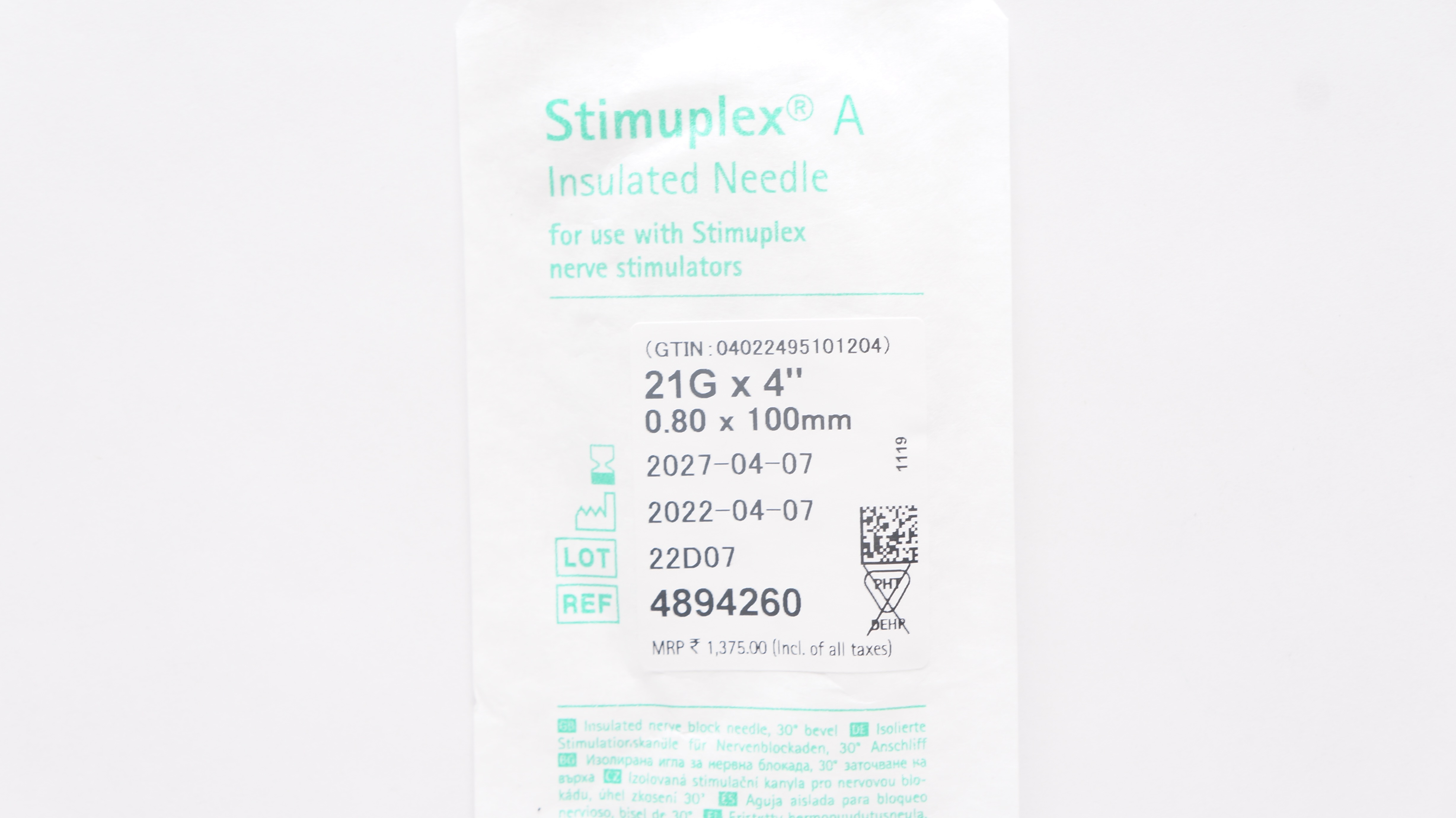 Braun 4894260 Stimuplex A Insulated Ndle 21G x 4 inch