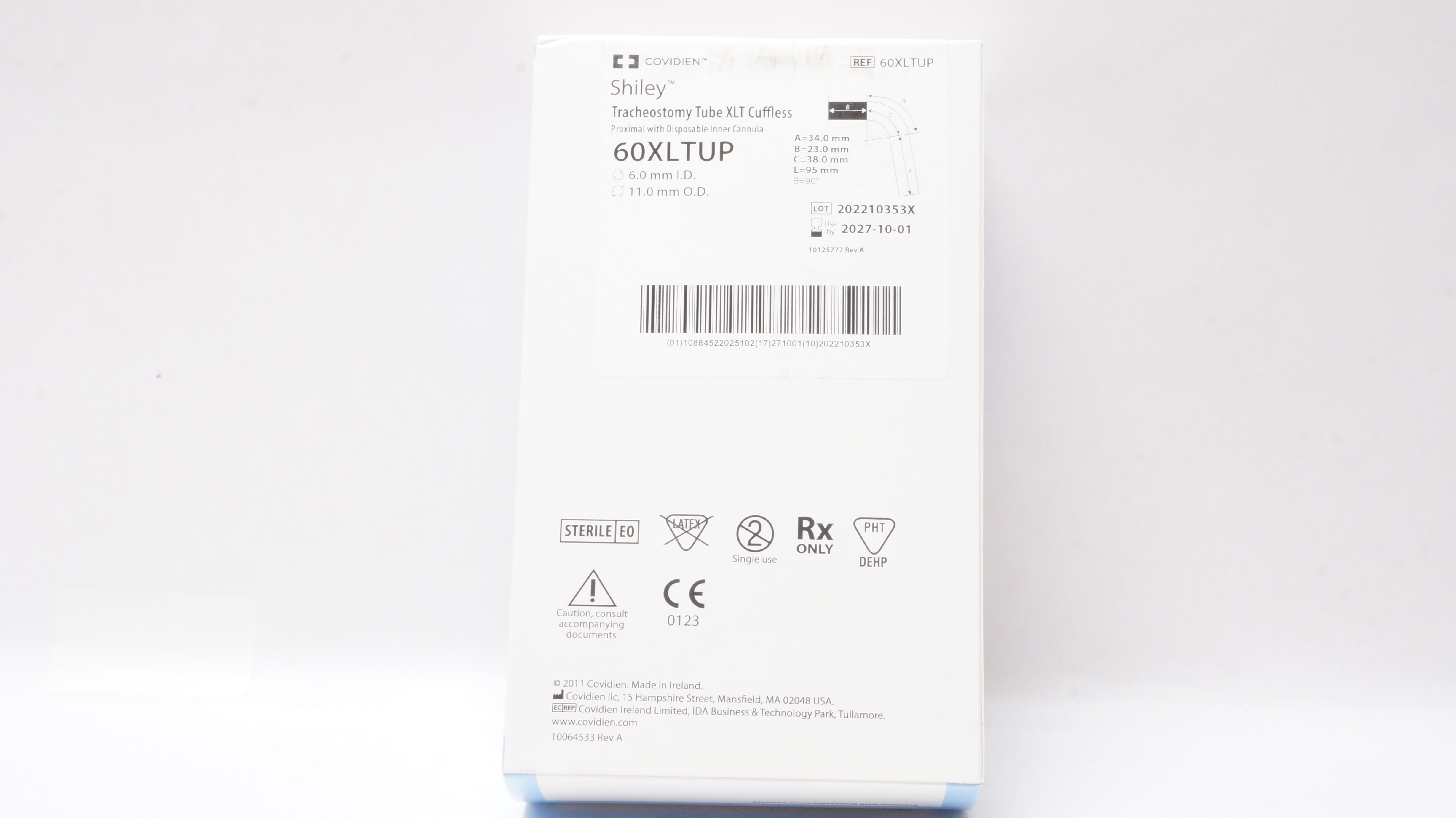 Covidien 60XLTUP Shiley Tracheostomy Tube XLT Cuffless 6.0mm I.D.