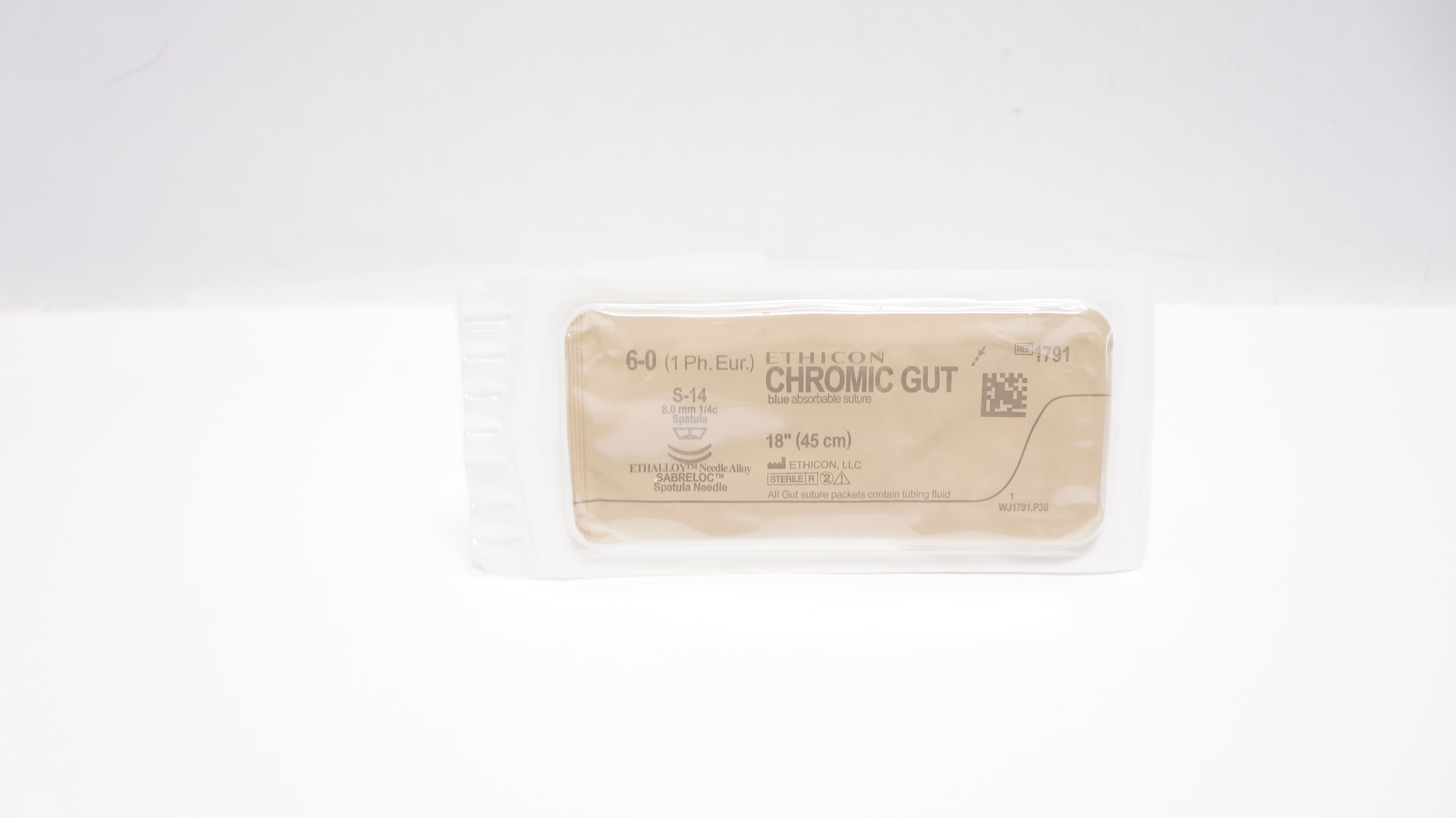Ethicon 1791 6-0 Chromic Gut, S-14, 8.0mm 1/4c Spatula, 18inch (x)