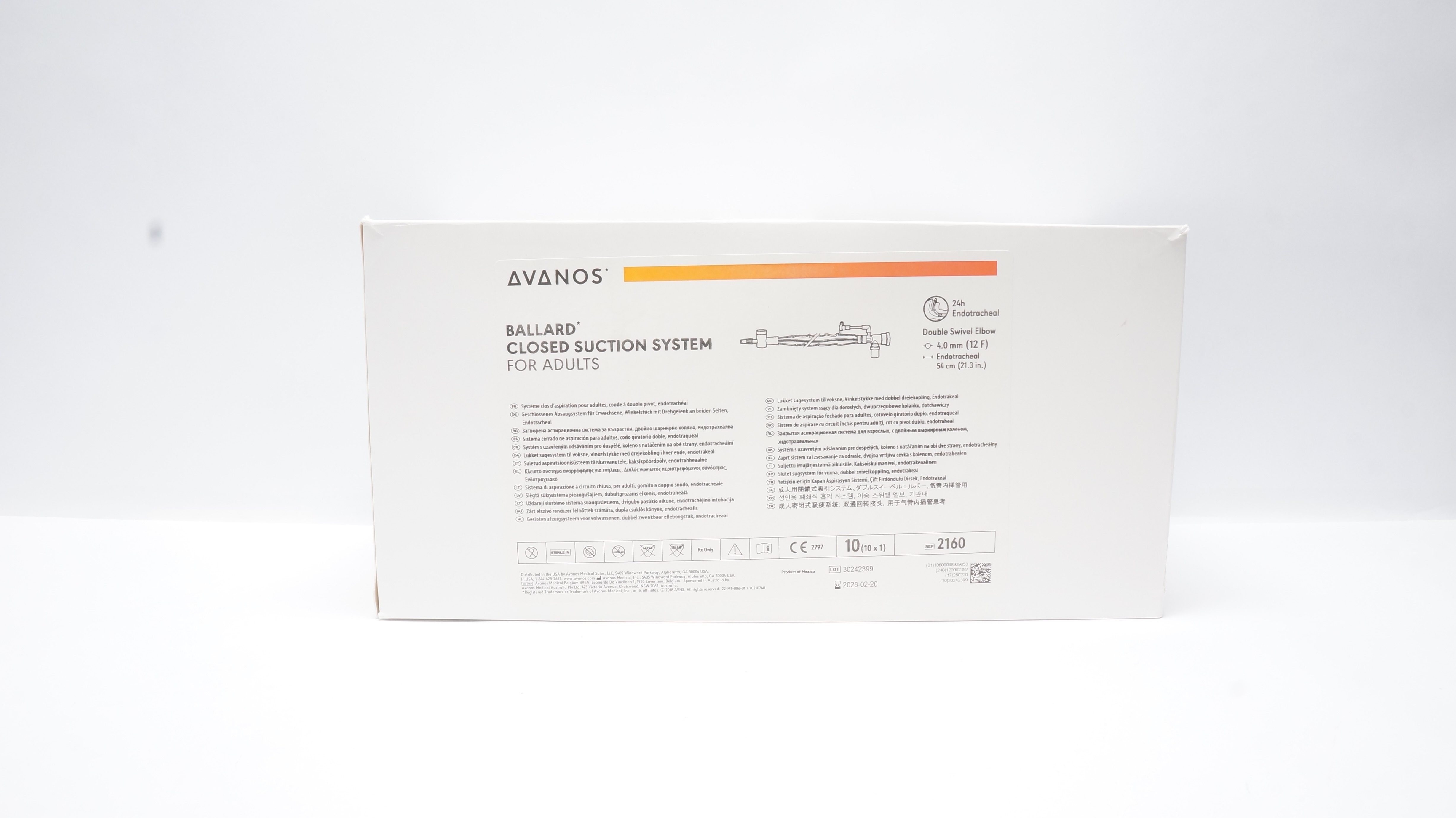Avanos 2160 Ballard Closed Suction System Adults 12F x 21.3inch - Box of 10