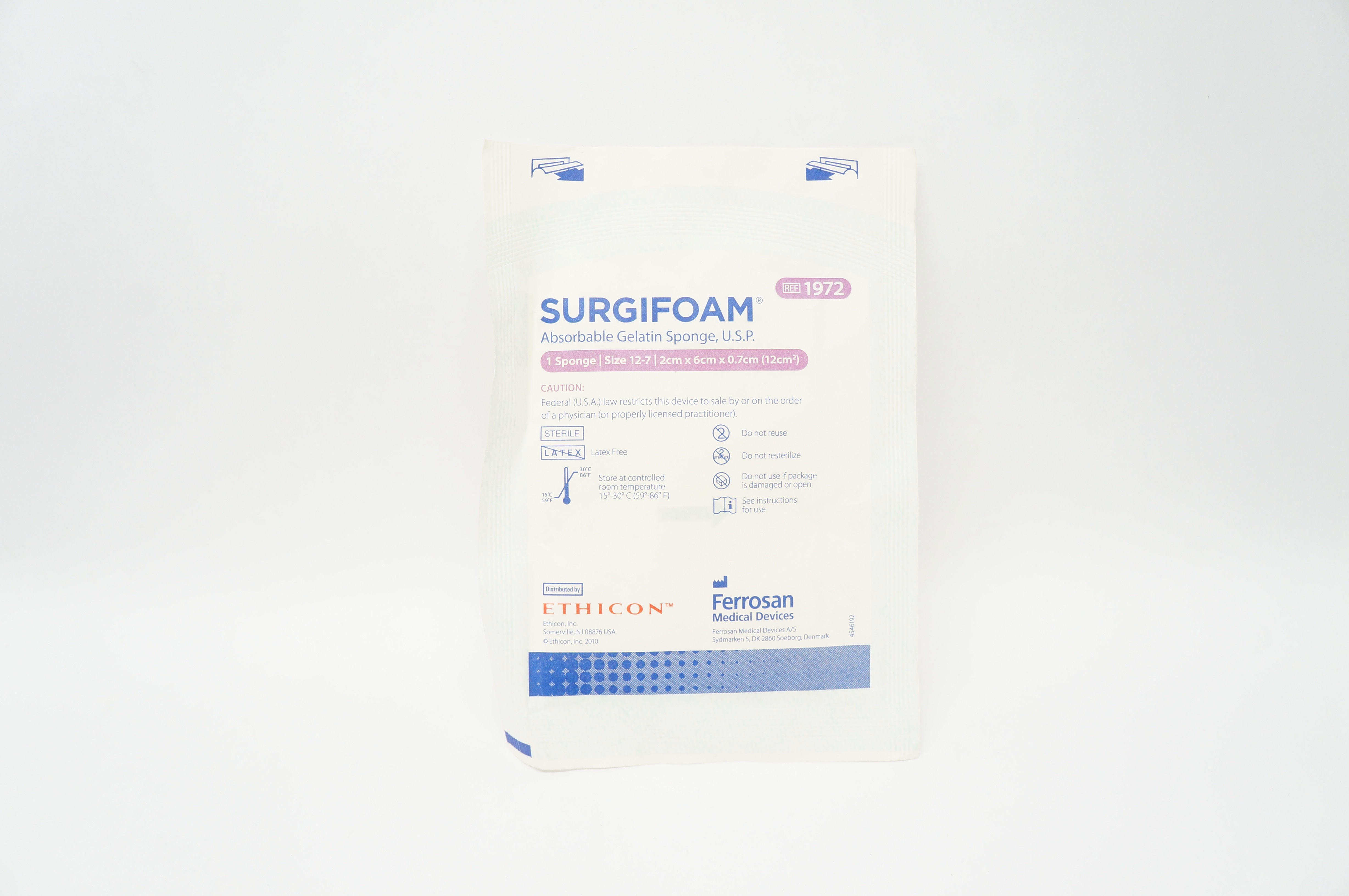 Ethicon 1972 SURGIFOAM Absorbable Gelatin Sponge USP 12-7 2cm x 6cm (x)