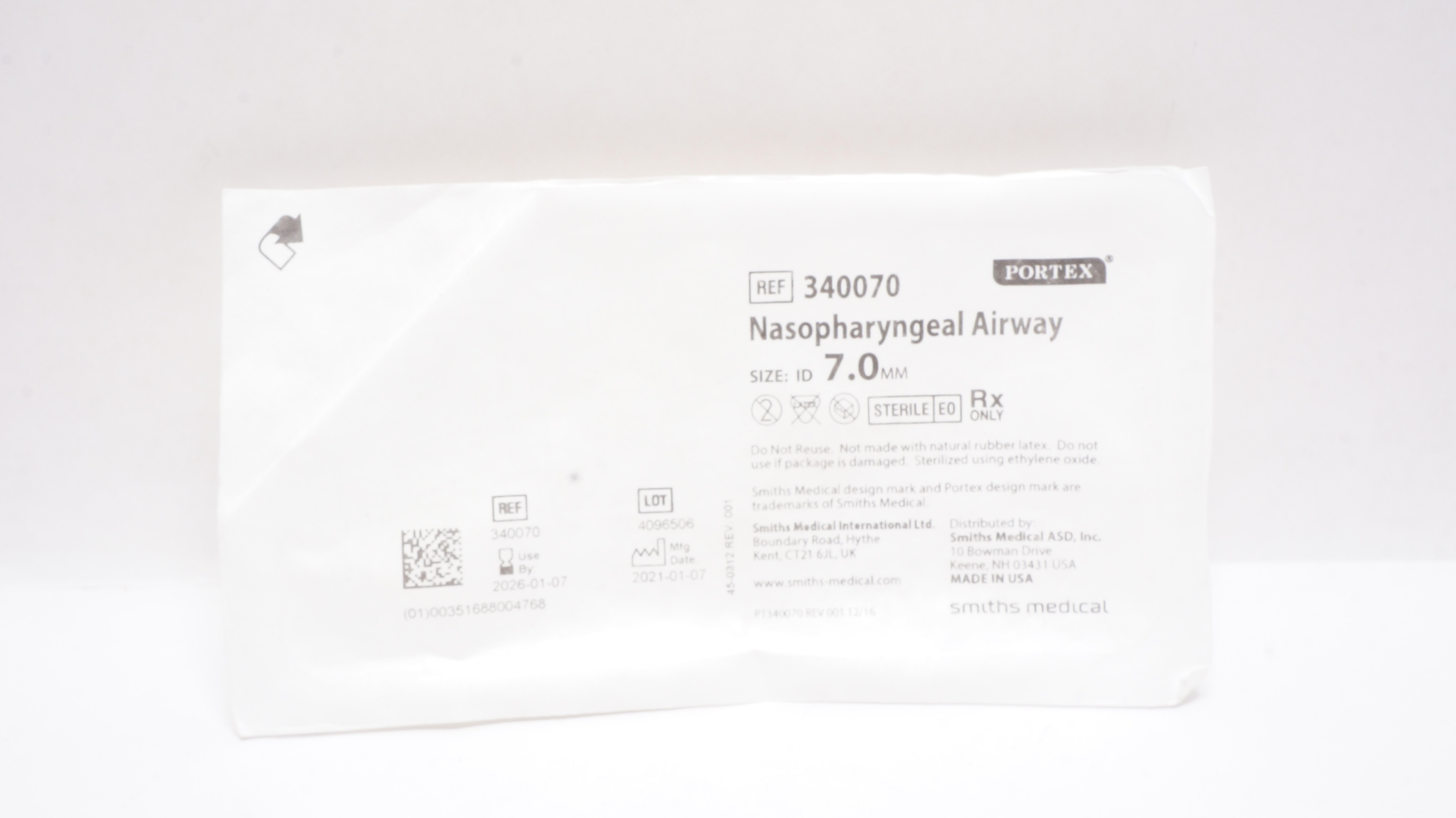 Smiths Medical 340070 Portex Nasopharyngeal Airway, Size 7.0mm ID