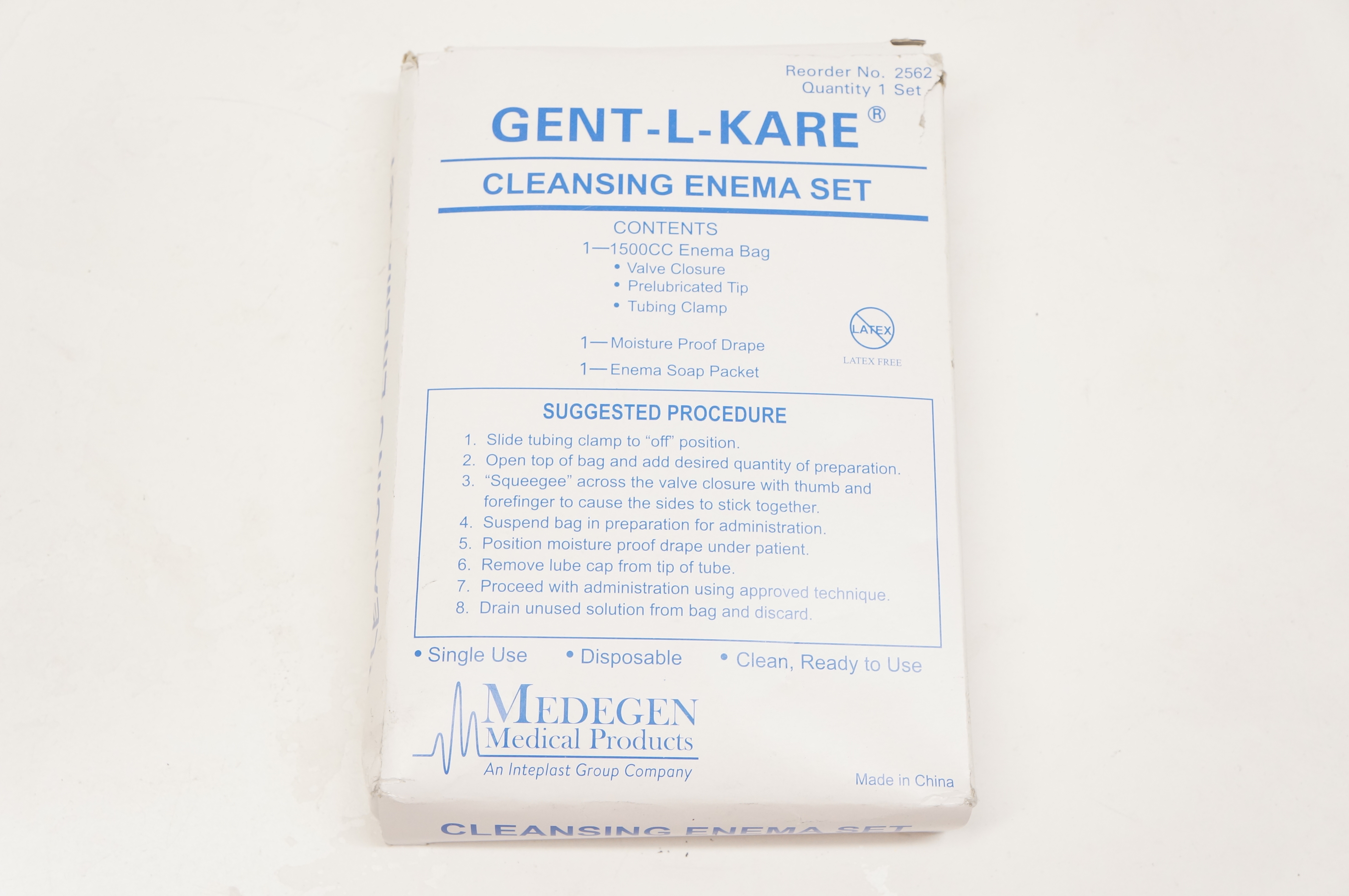 Medegen Medical 2562 GENTLKARE Cleansing Enema Set