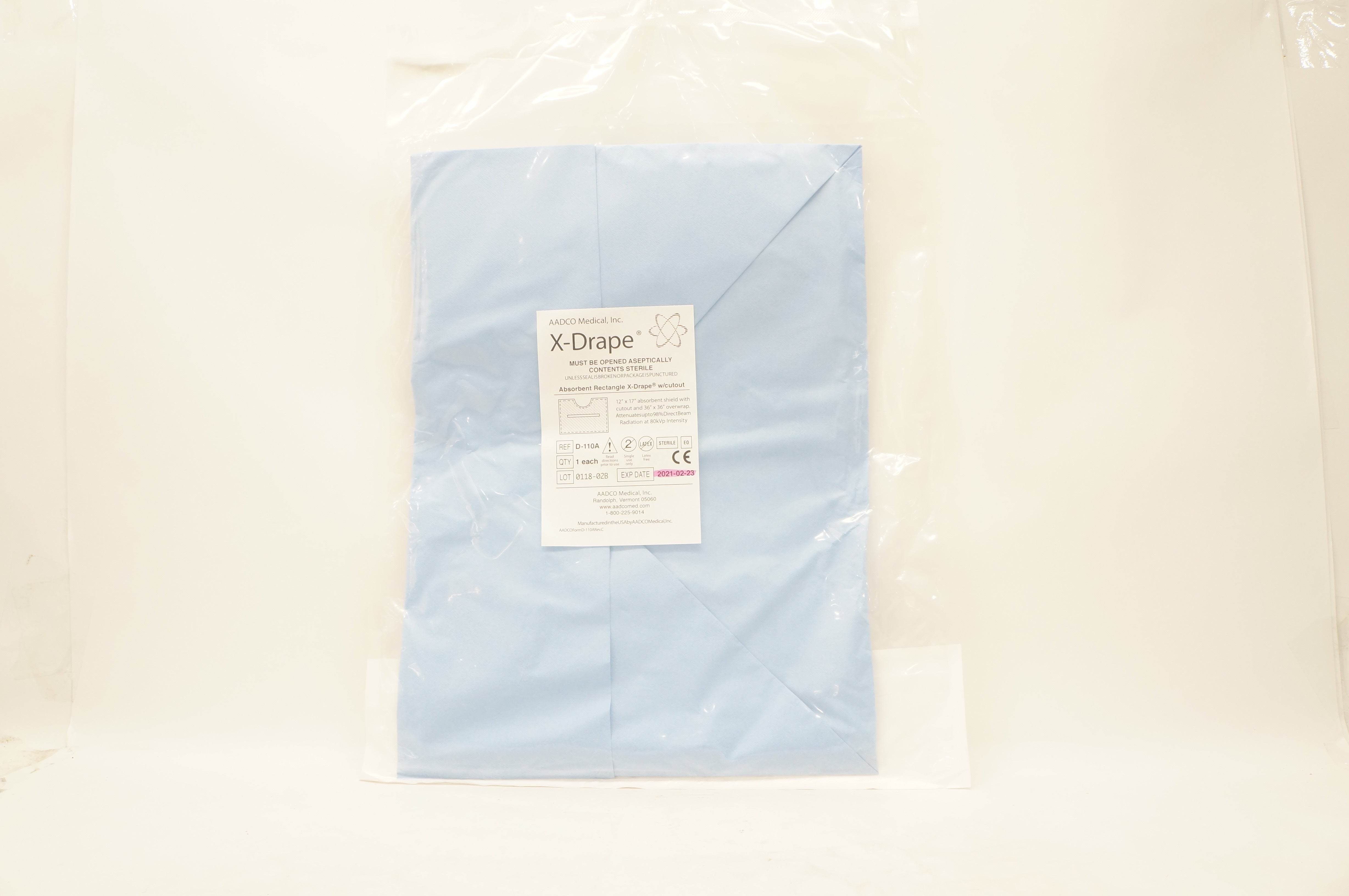 AADCO Medical D110A XDrape Absorbent Rectangle Shield w/Cutout 12 x17