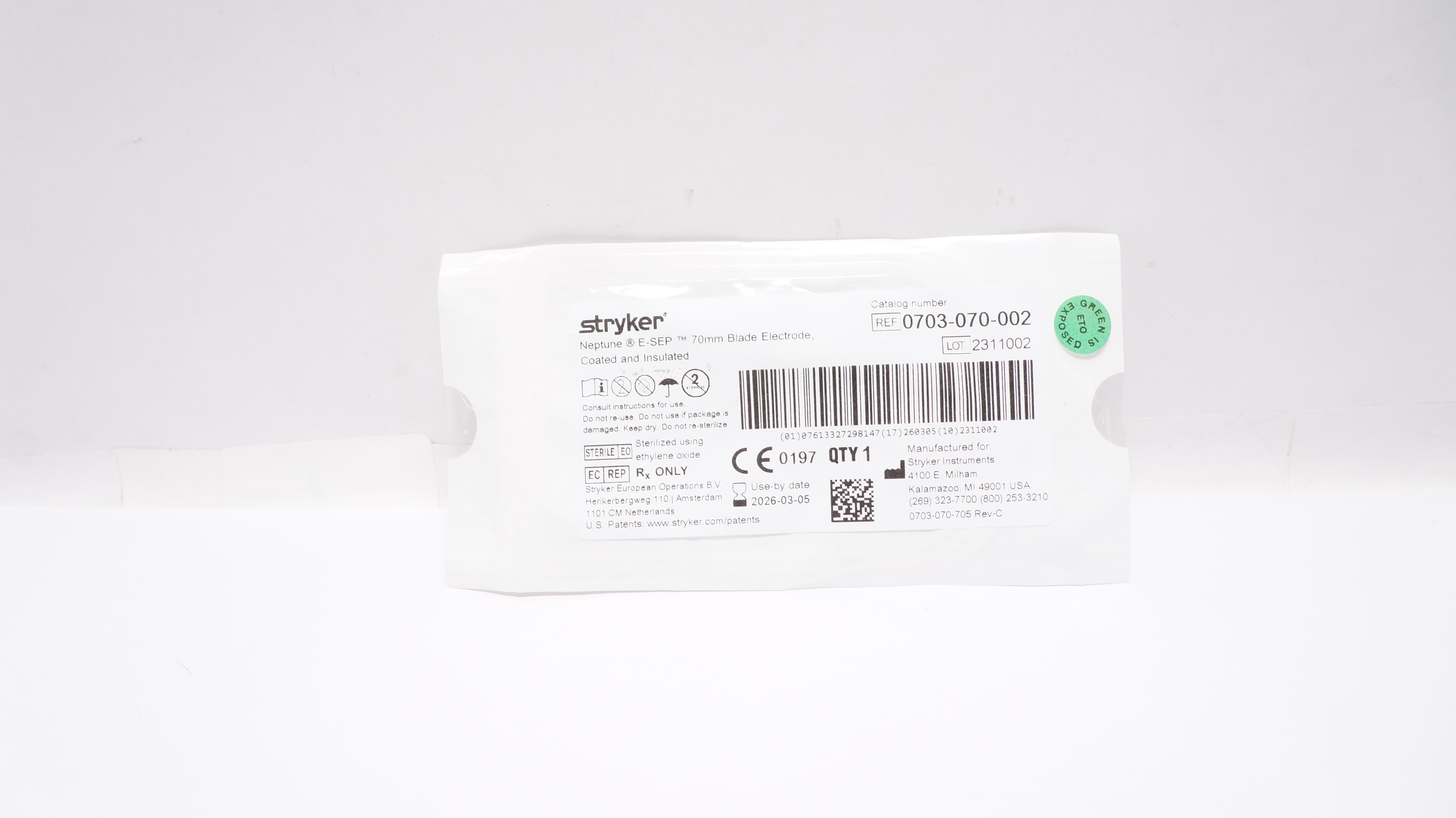 Stryker 0703-070-002 Neptune E-SEP 70mm Blade Electrode Coated