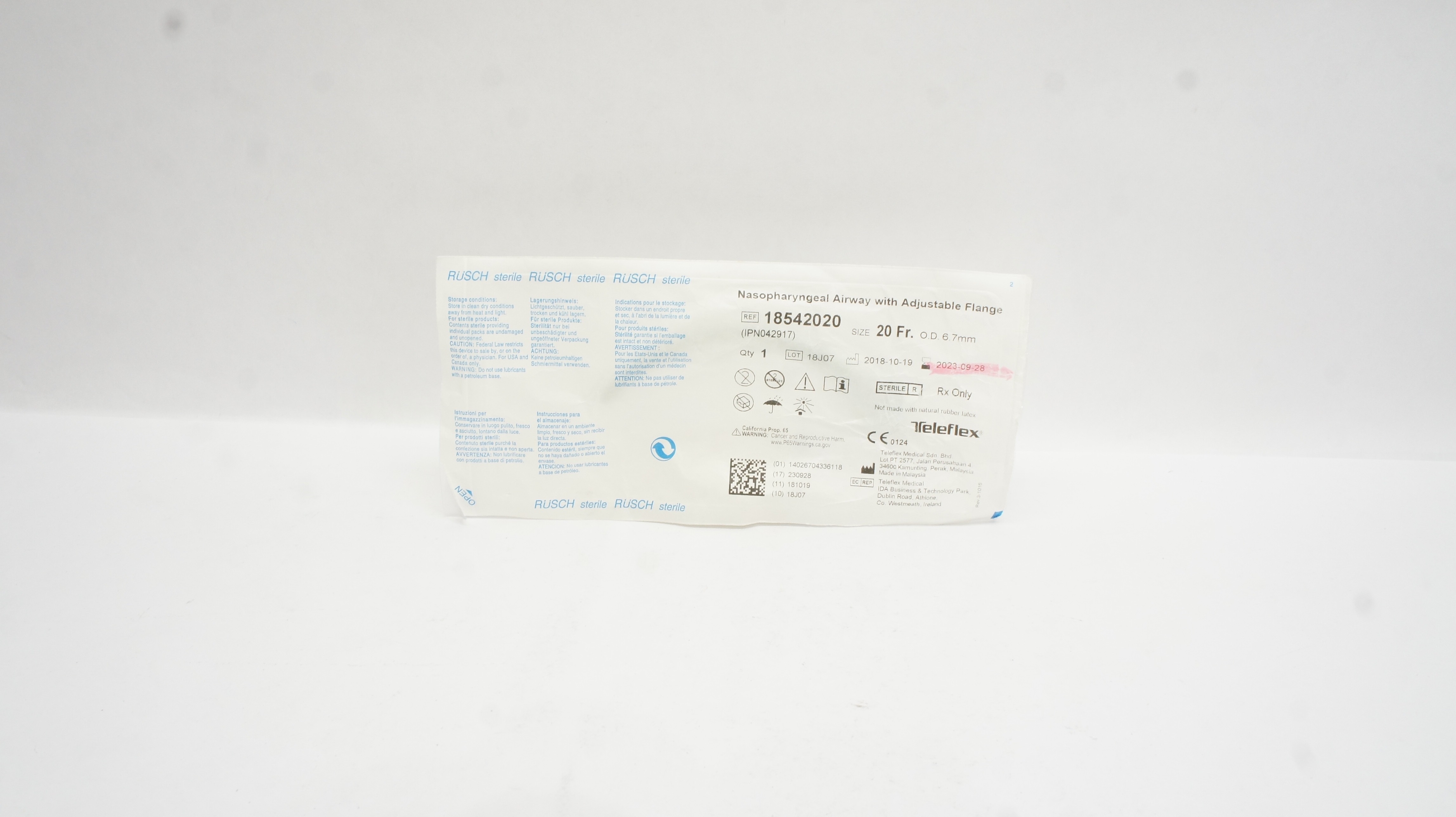 Teleflex 18542020 Rusch Nasopharyngeal Airway Adjustable Flange 20Fr x 6.7mm (x)