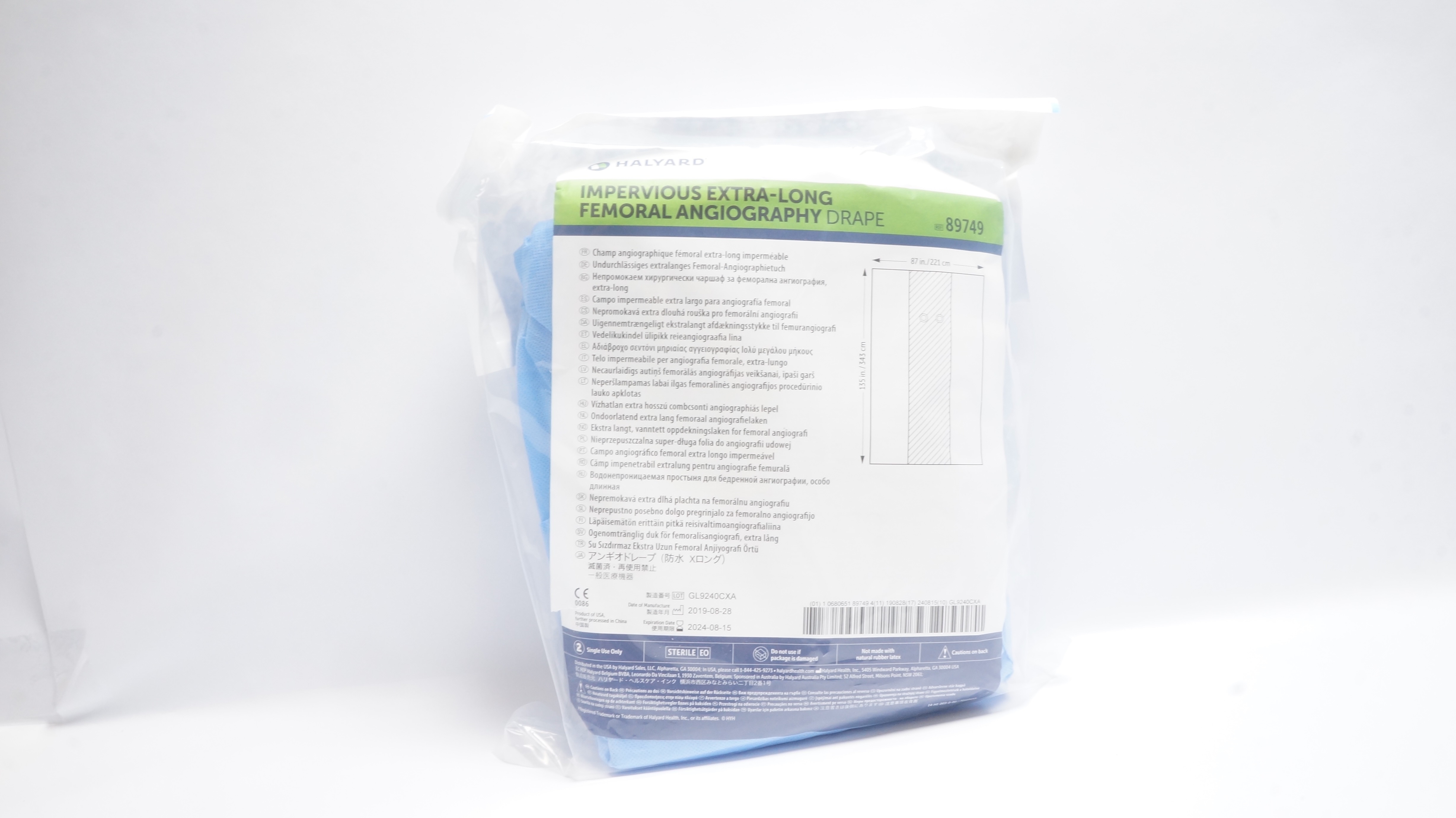 Halyard 89749 Impervious Femoral Angiography Drape, 87 x 135inch, X-Long (x)