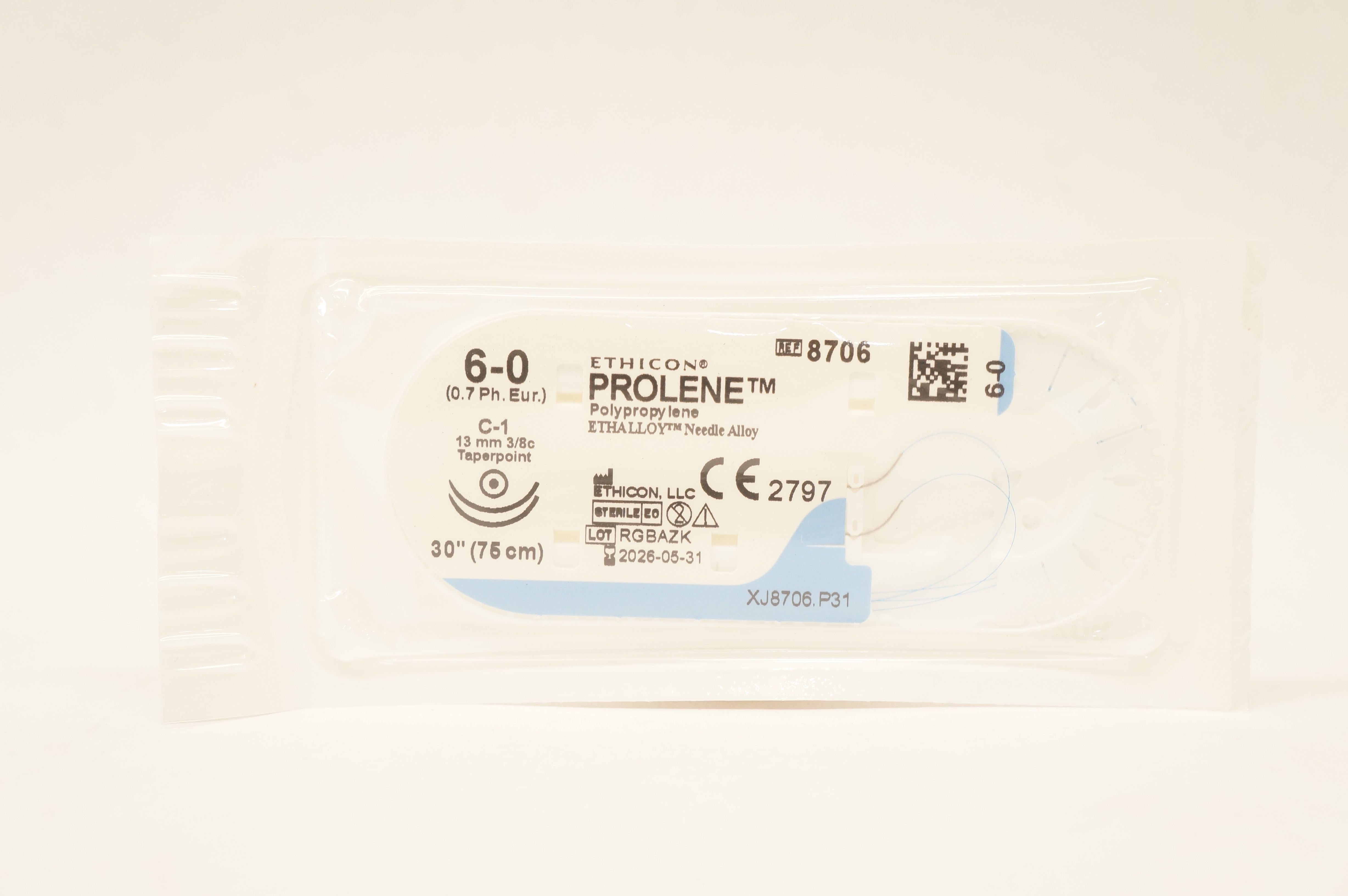 Ethicon 8706 6-0 PROLENE, C-1, 13mm 3/8c Taperpoint, 30inch