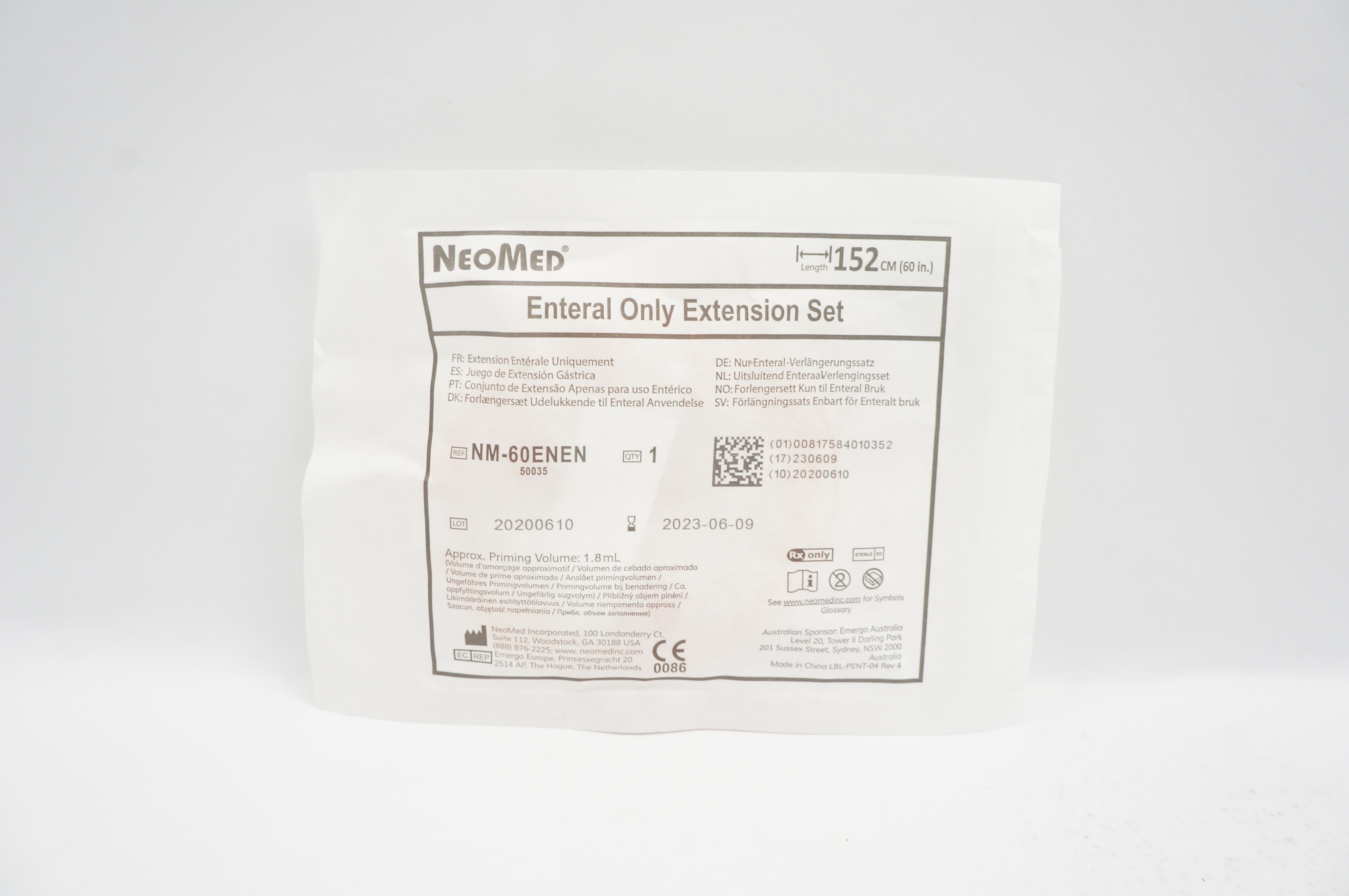 NeoMed NM60ENEN Enteral Only Extension Set 60inch, Priming Volume 1.8mL