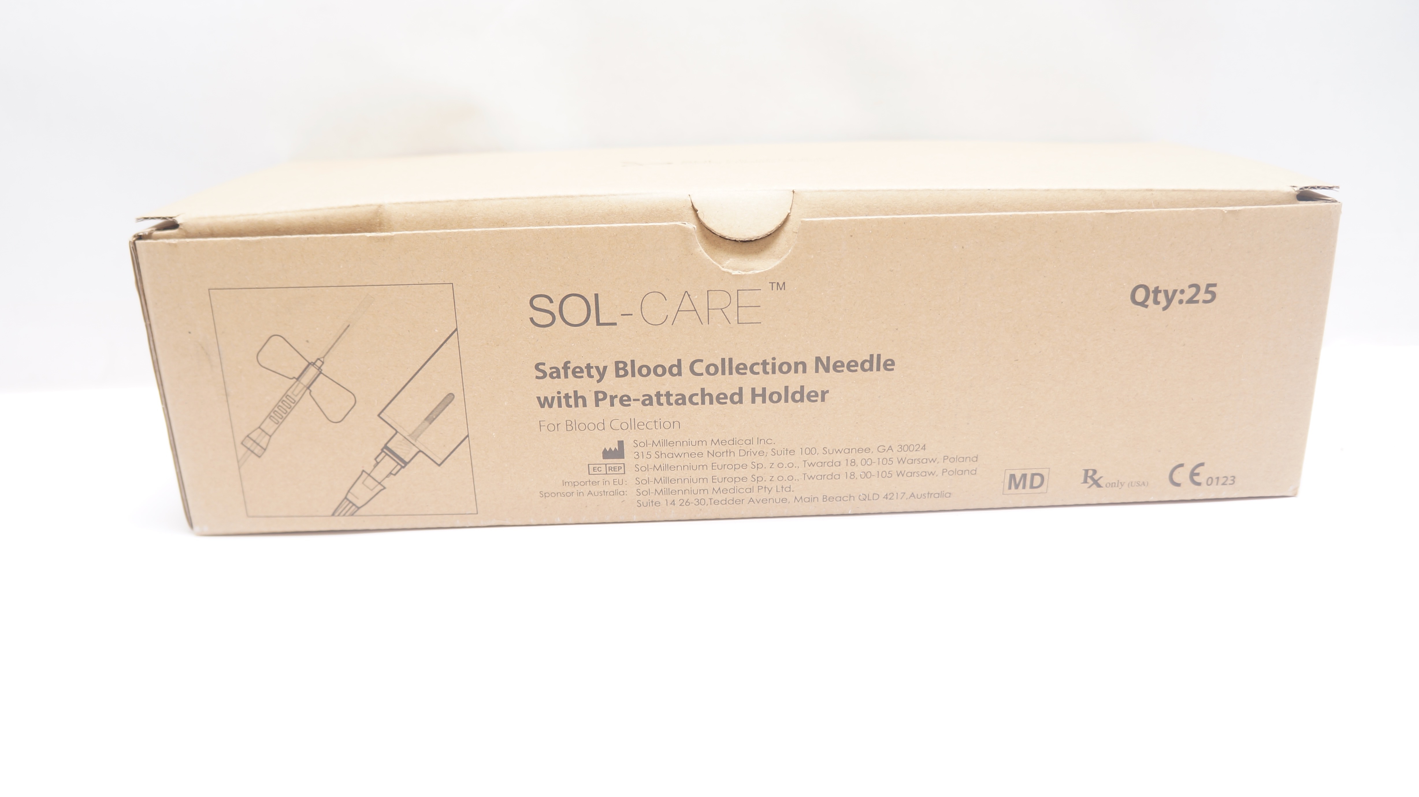 Sol-Millennium 110201030010 Blood Collection Ndle 25G x 3/4 x 12in - Box of 16