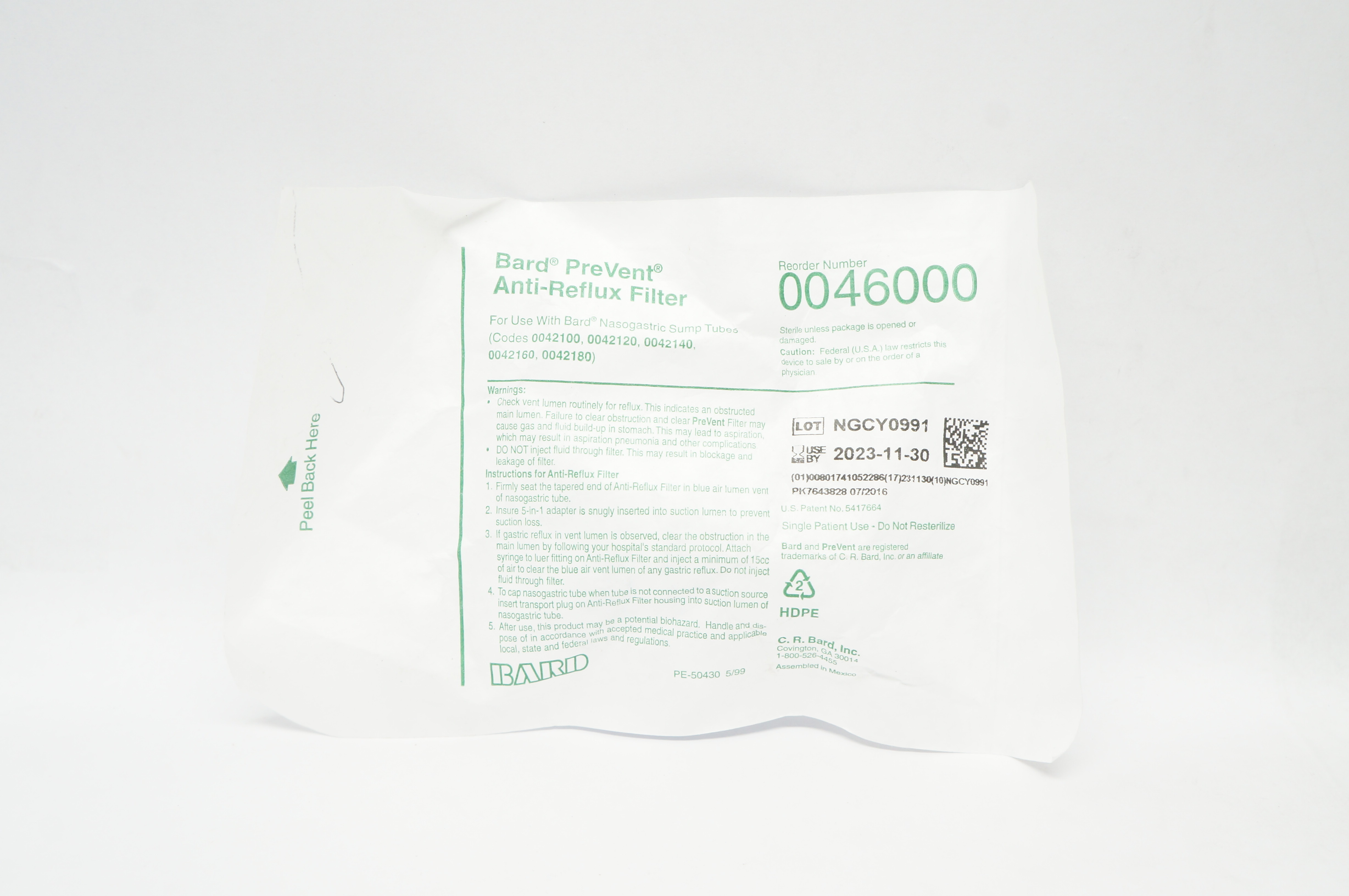 Bard 0046000 PreVent Anti-Reflux Filter