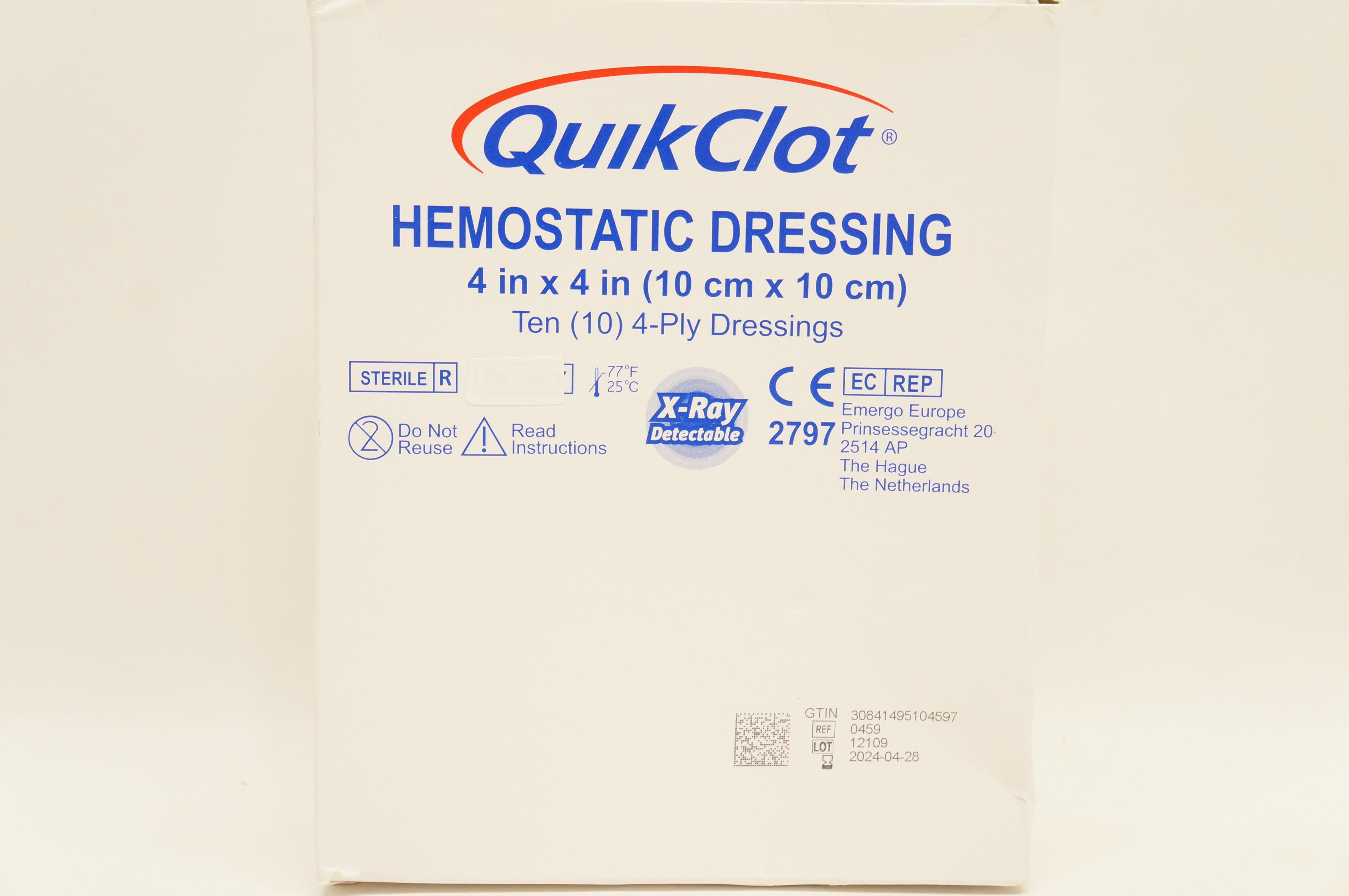 Z-Medica 2797 QuickClot Hemostatic Dressing 4inch x 4inch - Box of 10