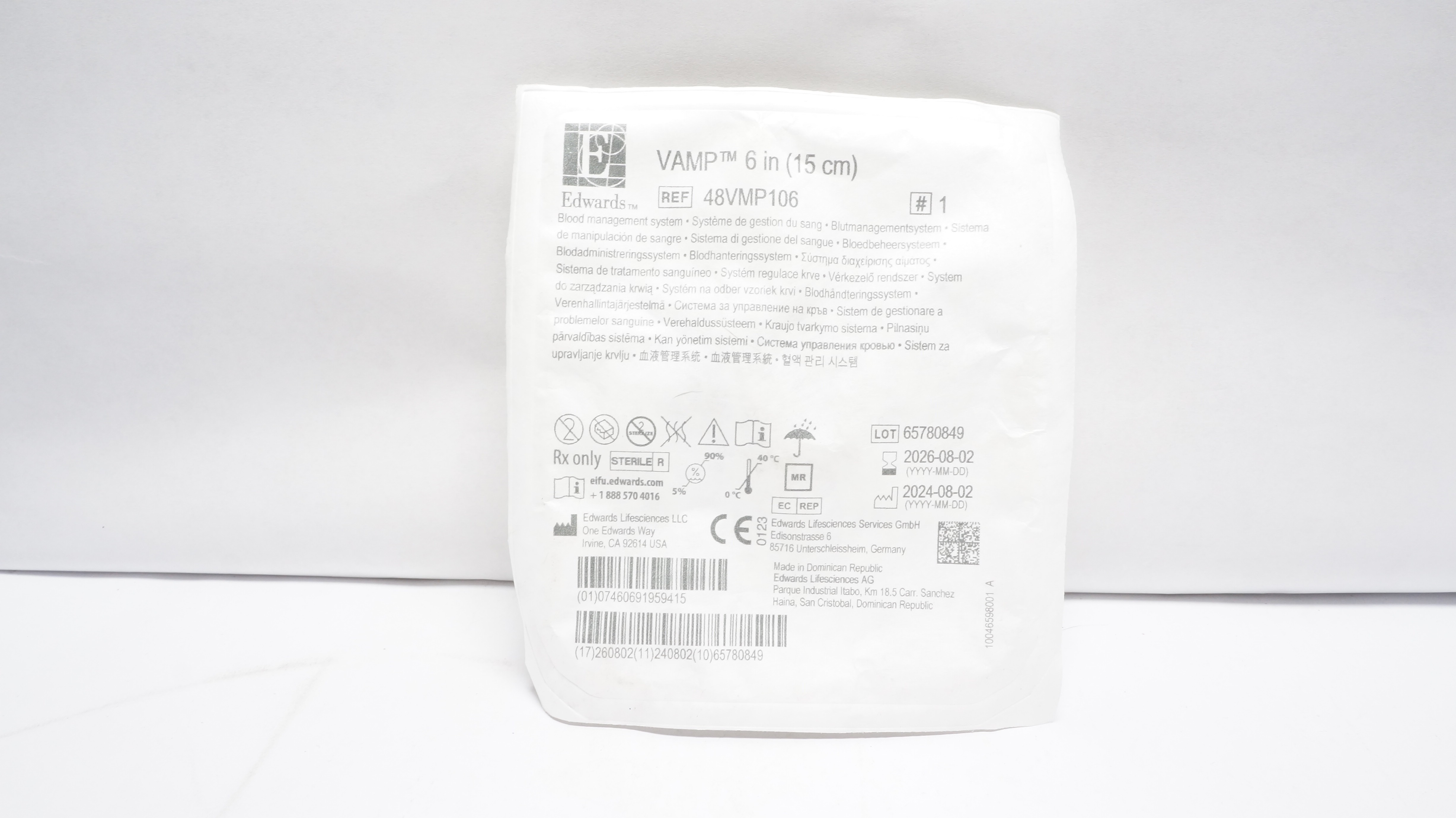 Edwards Lifesciences 48VMP106 VAMP Blood Managment System 6 inch