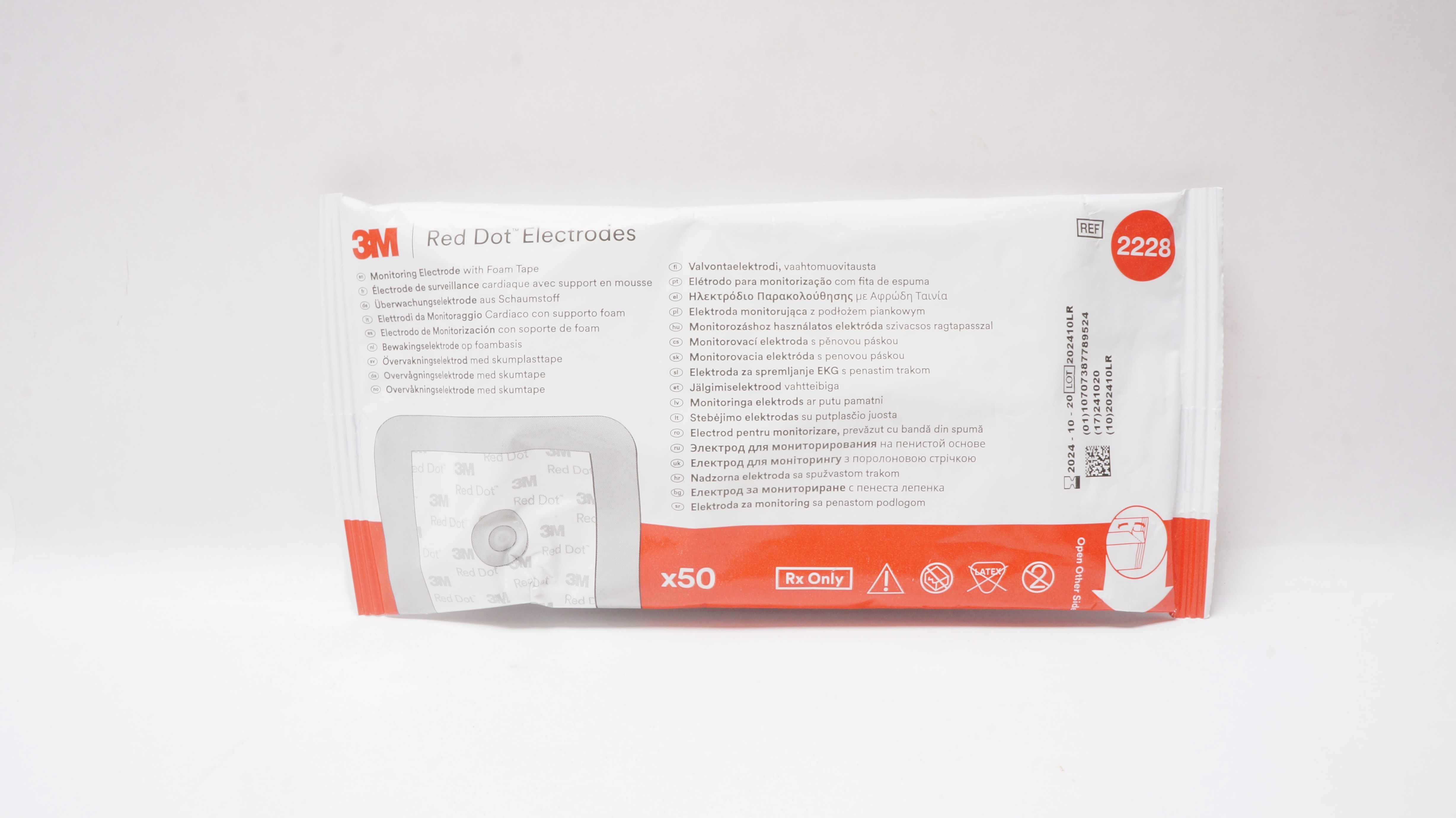3M 2228 Red Dot Monitoring Electrode W/Foam Tape - Pack of 50