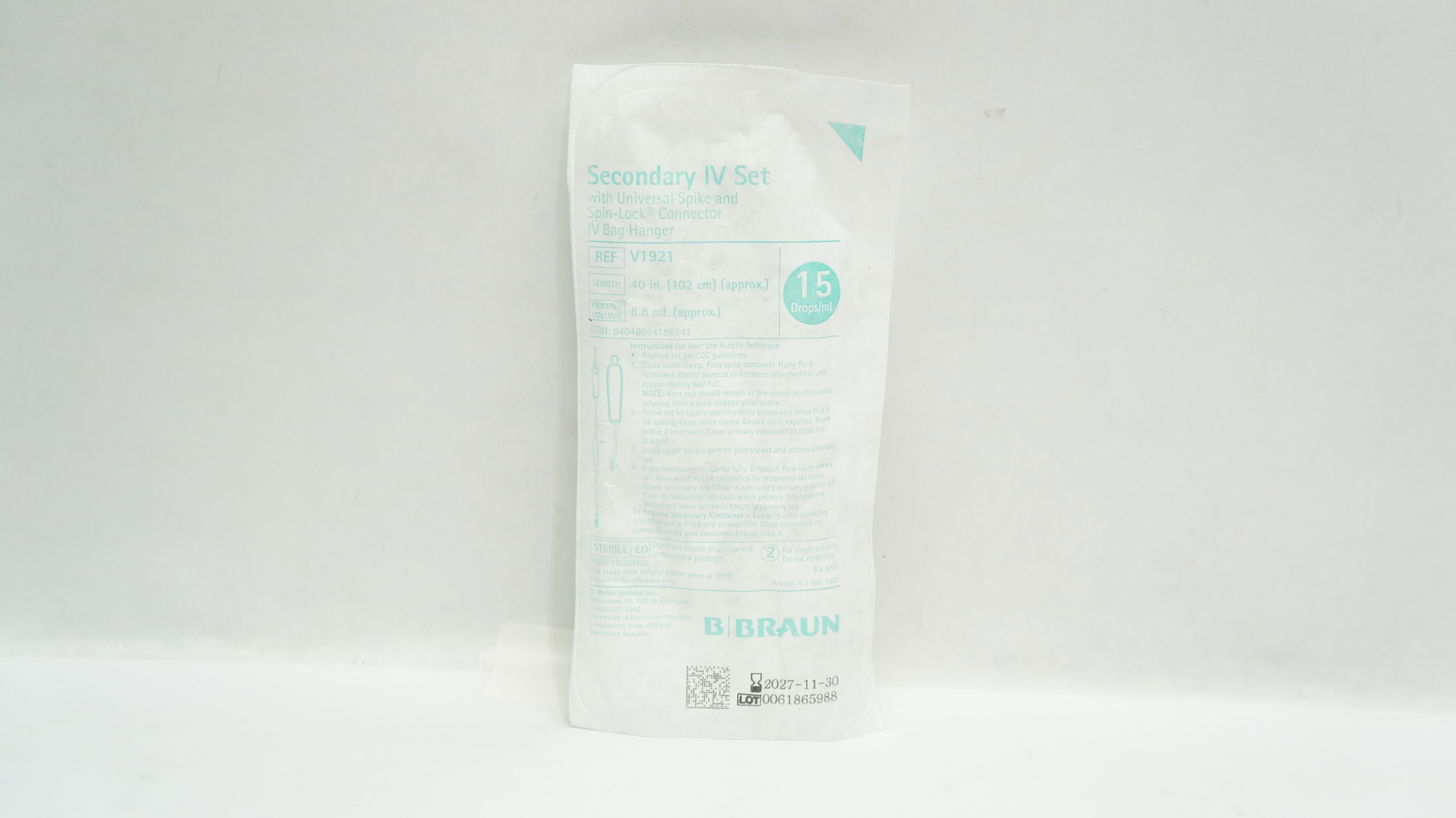 Braun V1921 Secondary IV Transfer Set 15 Drops/mL 40 inch x 8.8mL