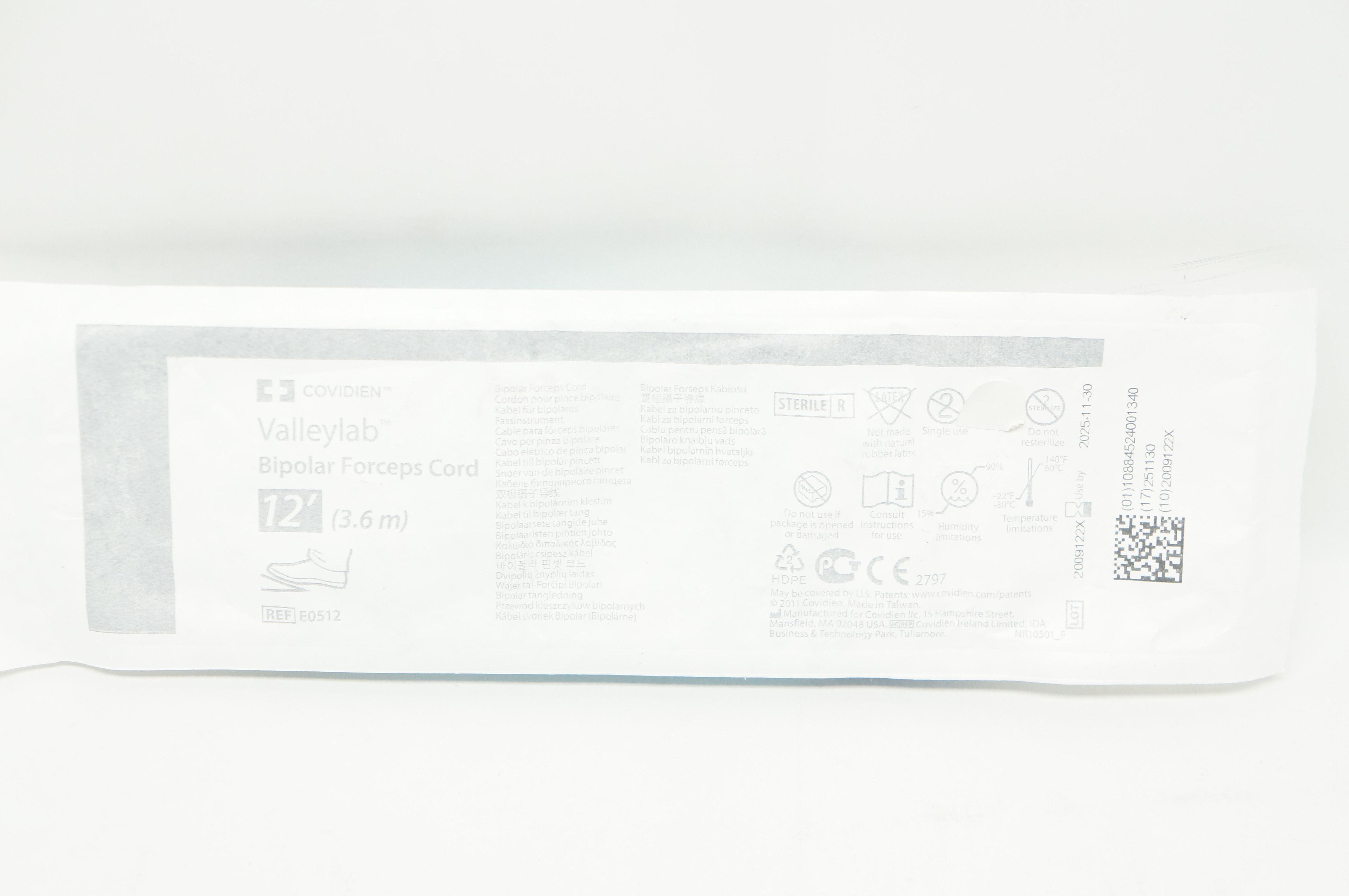 Covidien E0512 Valleylab Bipolar Forceps Cord 12 Ft.
