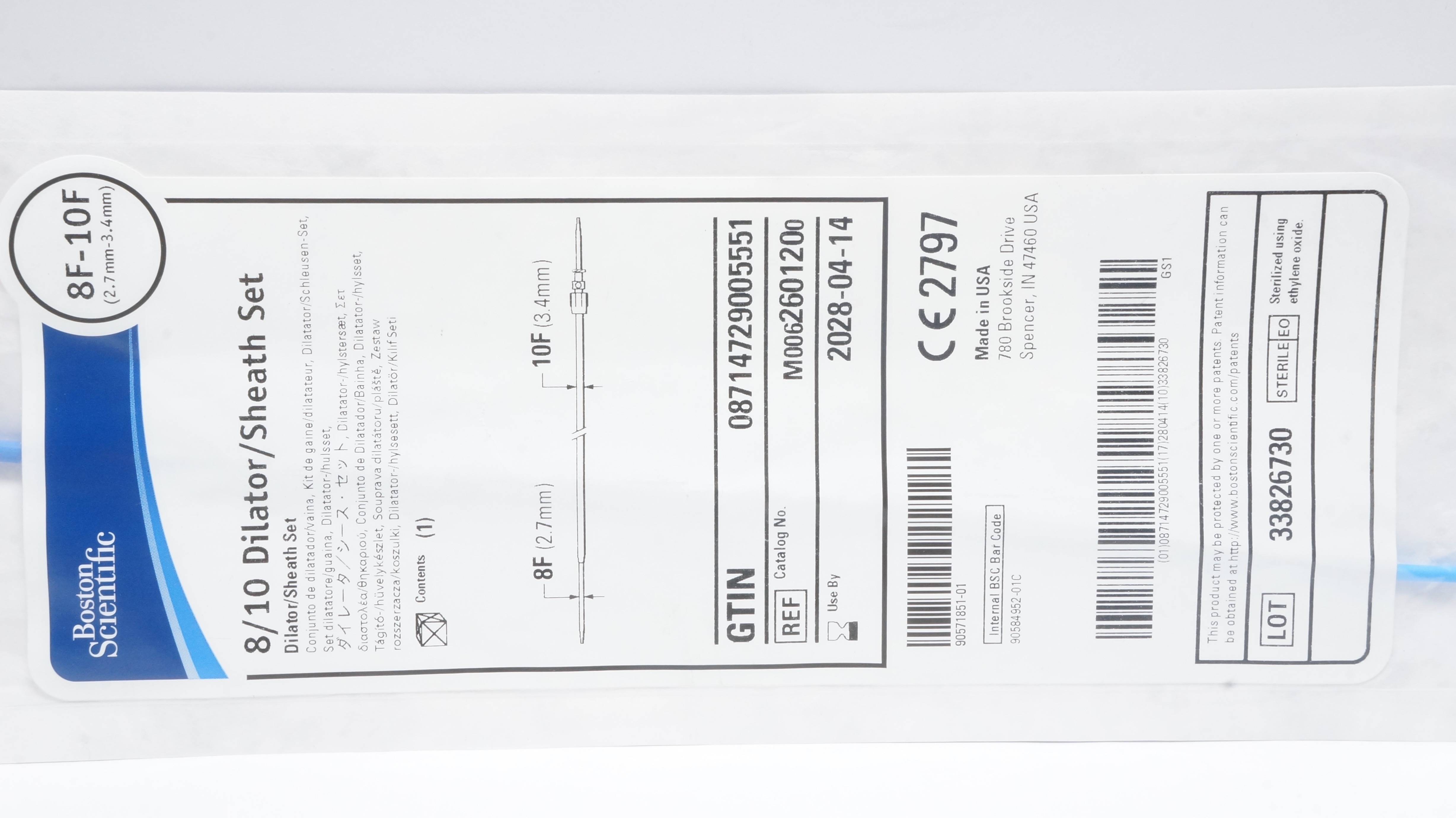 Boston Scientific M0062601200 Dilator/Sheath Set 8F-10F