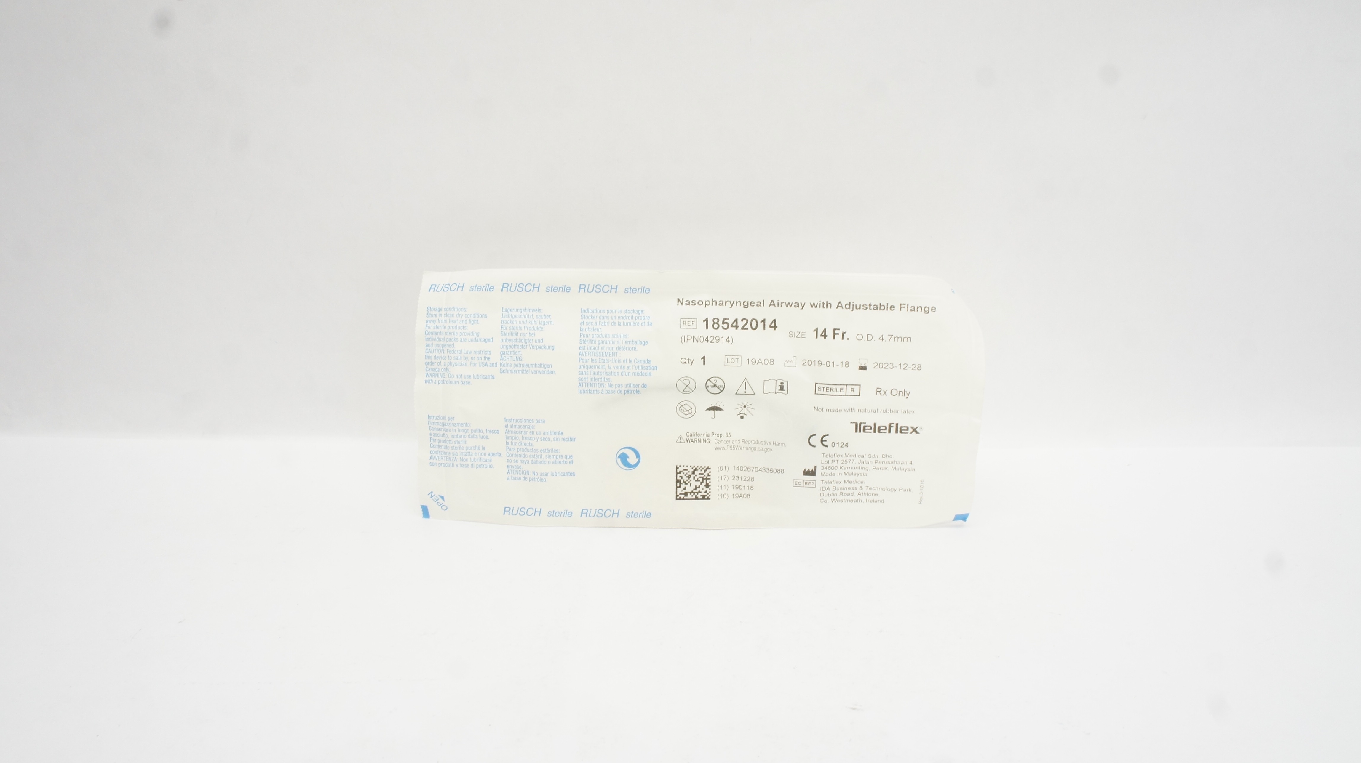 Teleflex 18542014 Rusch Nasopharyngeal Airway w/Adjustable Flange 14Frx4.7mm(x)